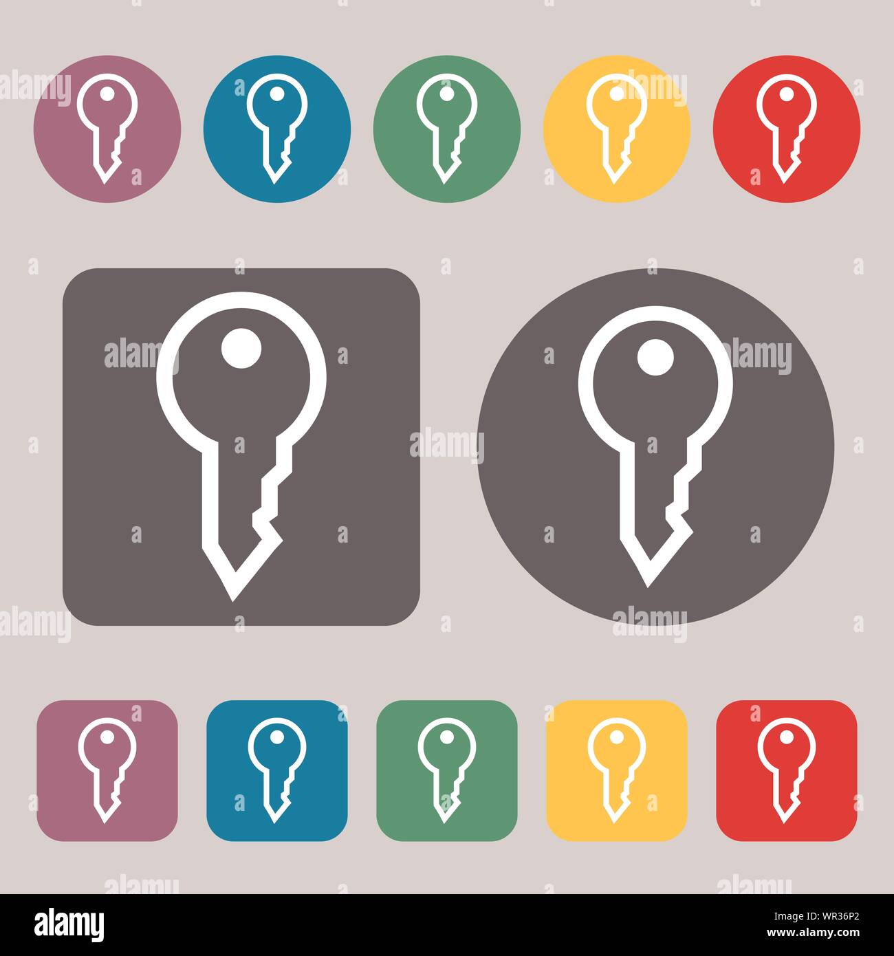 Key icon sign. A set of 12 colored buttons. Flat design. Vector Stock ...