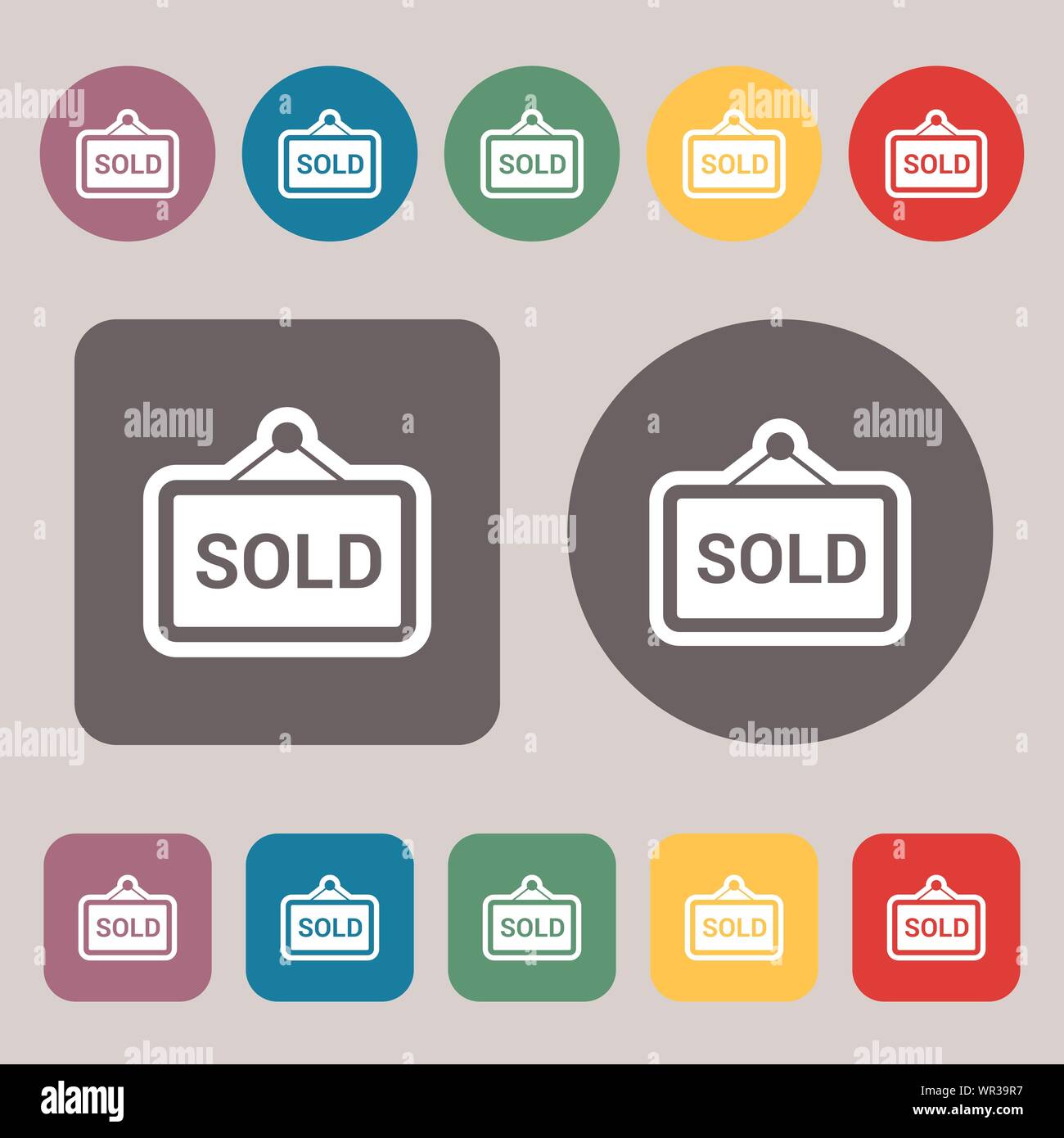 Sold icon sign. A set of 12 colored buttons. Flat design. Vector Stock ...