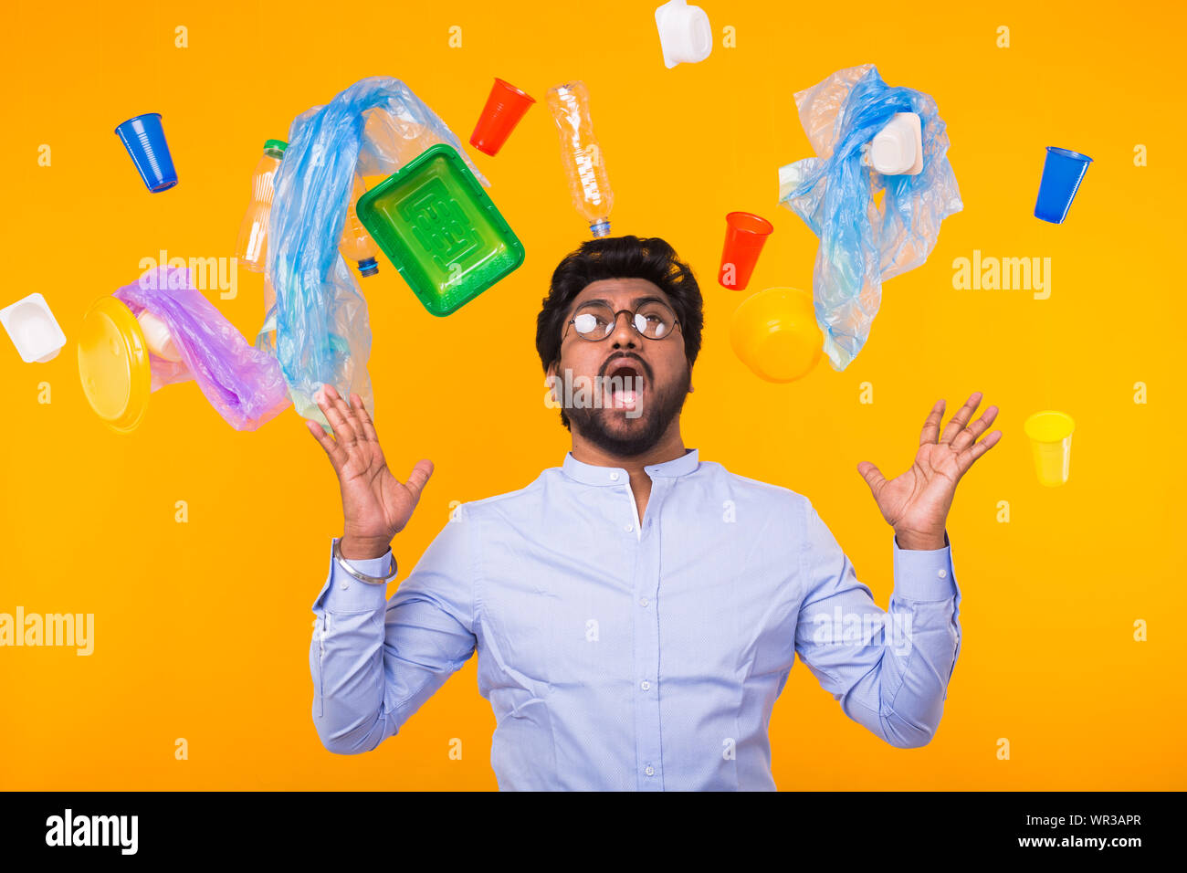 Plastic recycling problem, ecology and environmental disaster concept ...