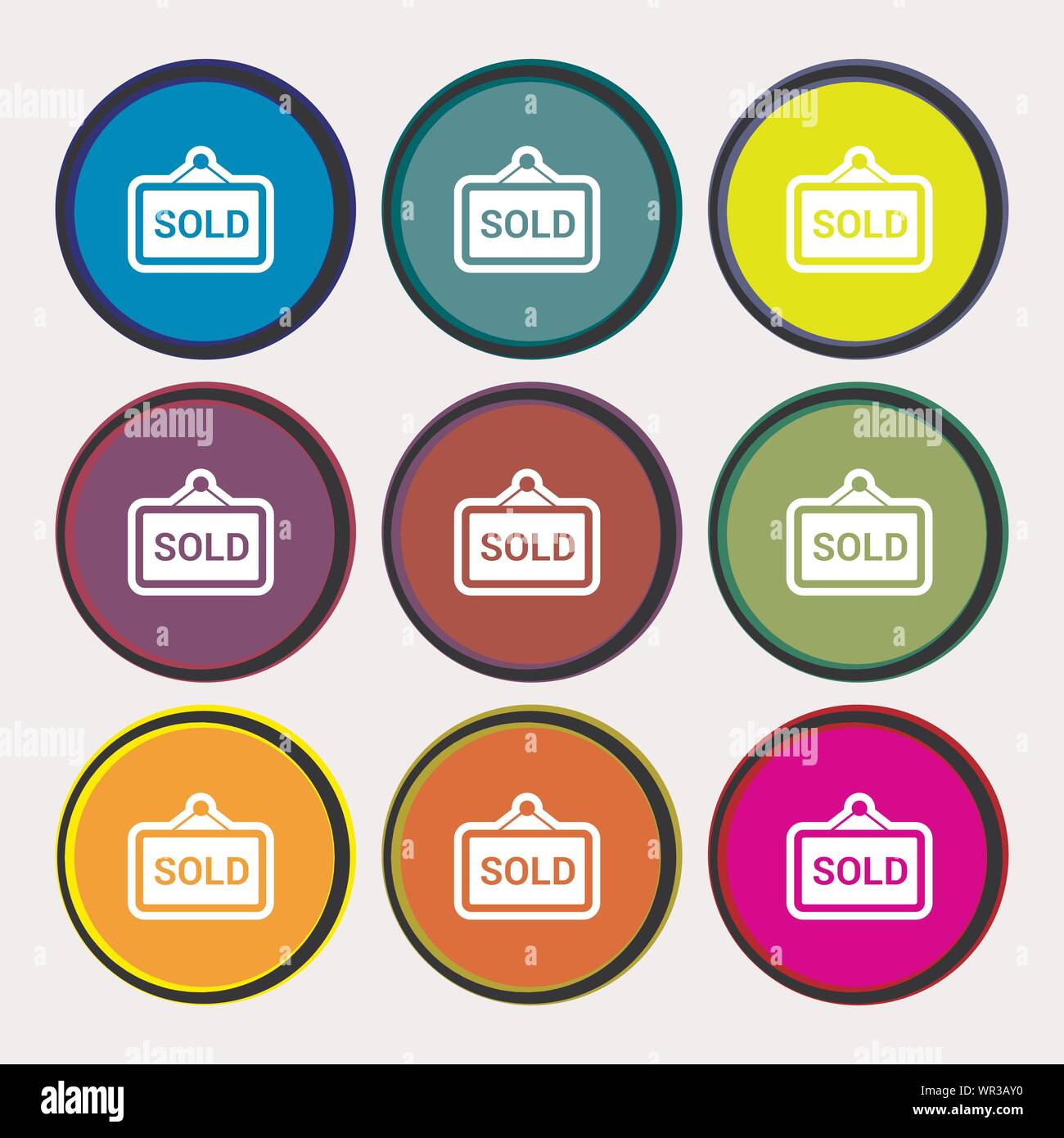 Sold icon sign. Nine multi colored round buttons. Vector Stock Vector ...
