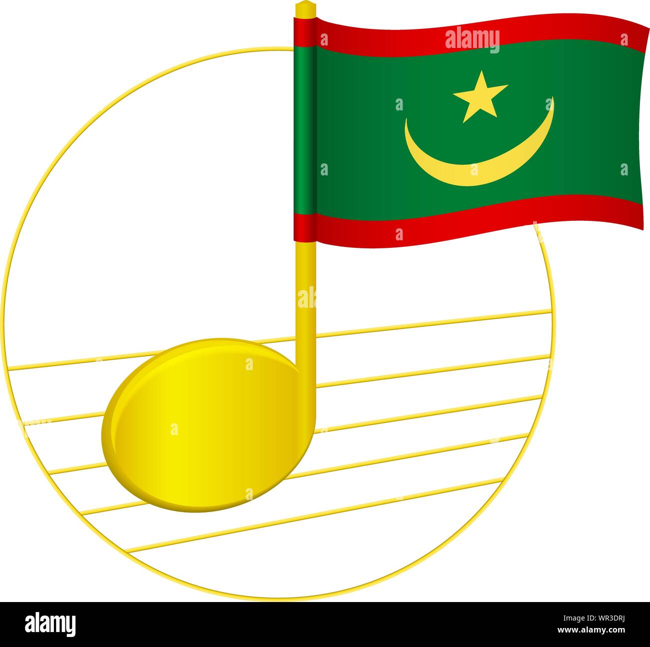 Mauritania flag and musical note. Music background. National flag of
