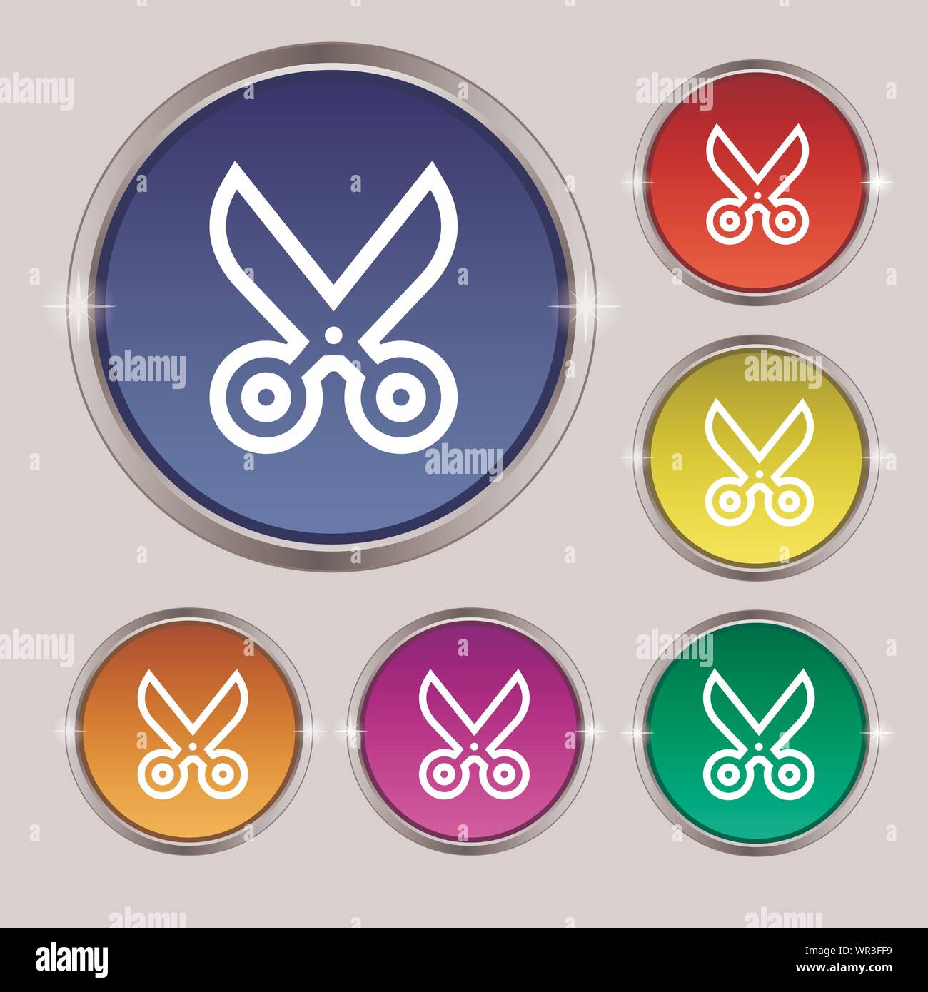 scissors icon sign. Round symbol on bright colourful buttons. Vector ...