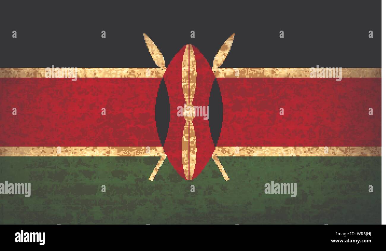 Flags Kenya with dirty paper texture. Vector Stock Vector