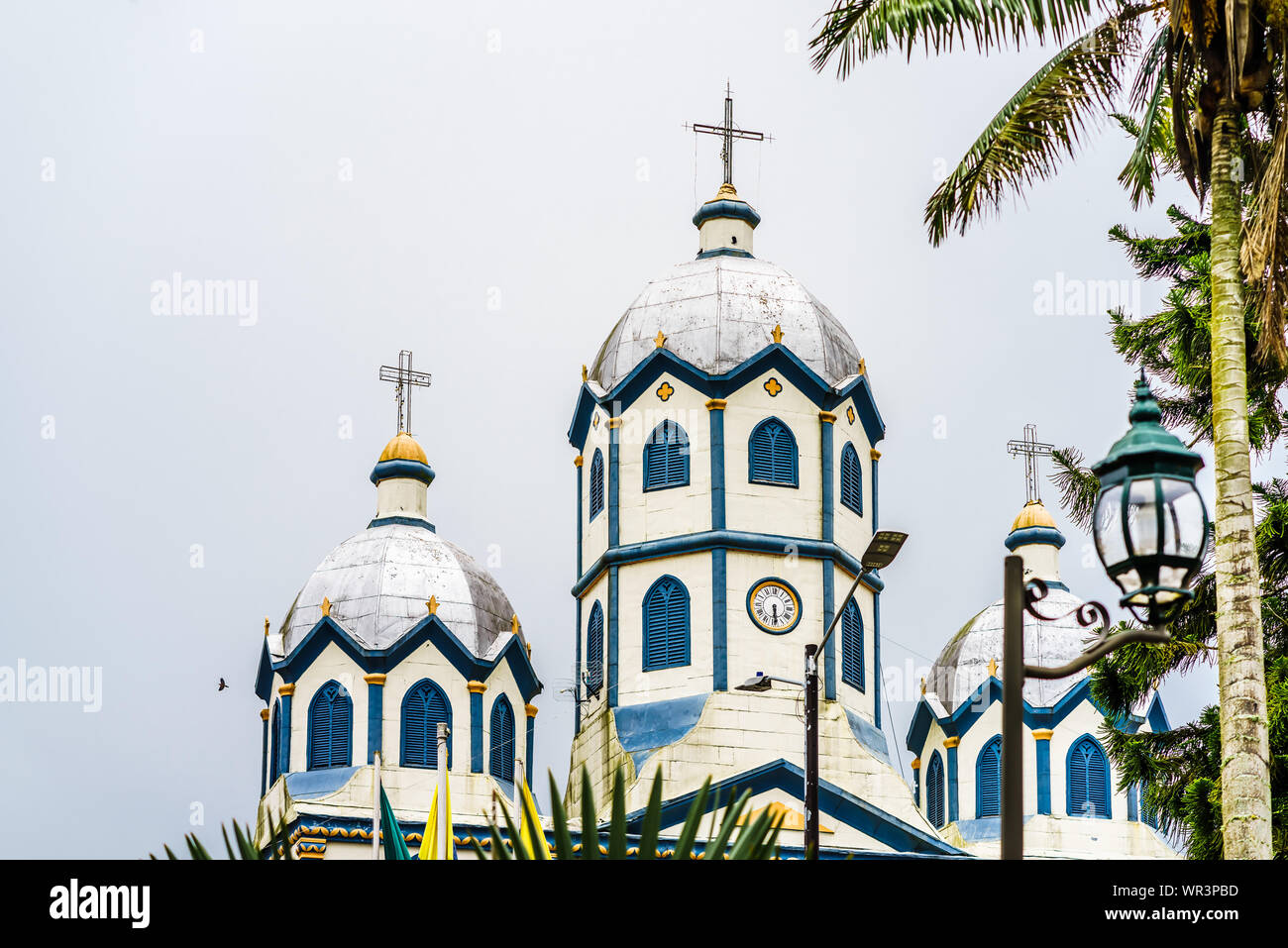 View on colonial church in the town of Filandia in Colombia Stock Photo