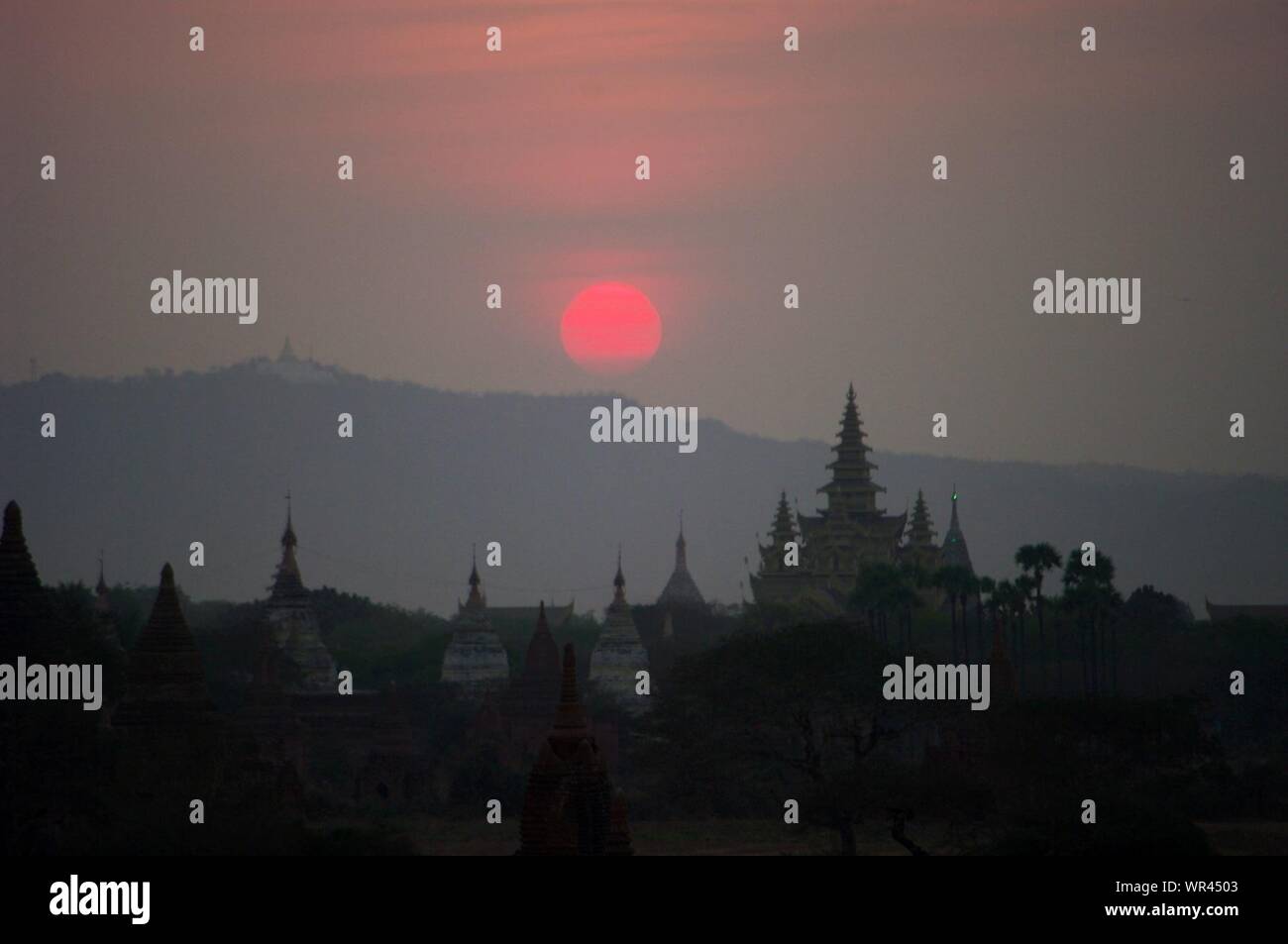 Temples At Bagan Archaeological Zone At Sunset Stock Photo
