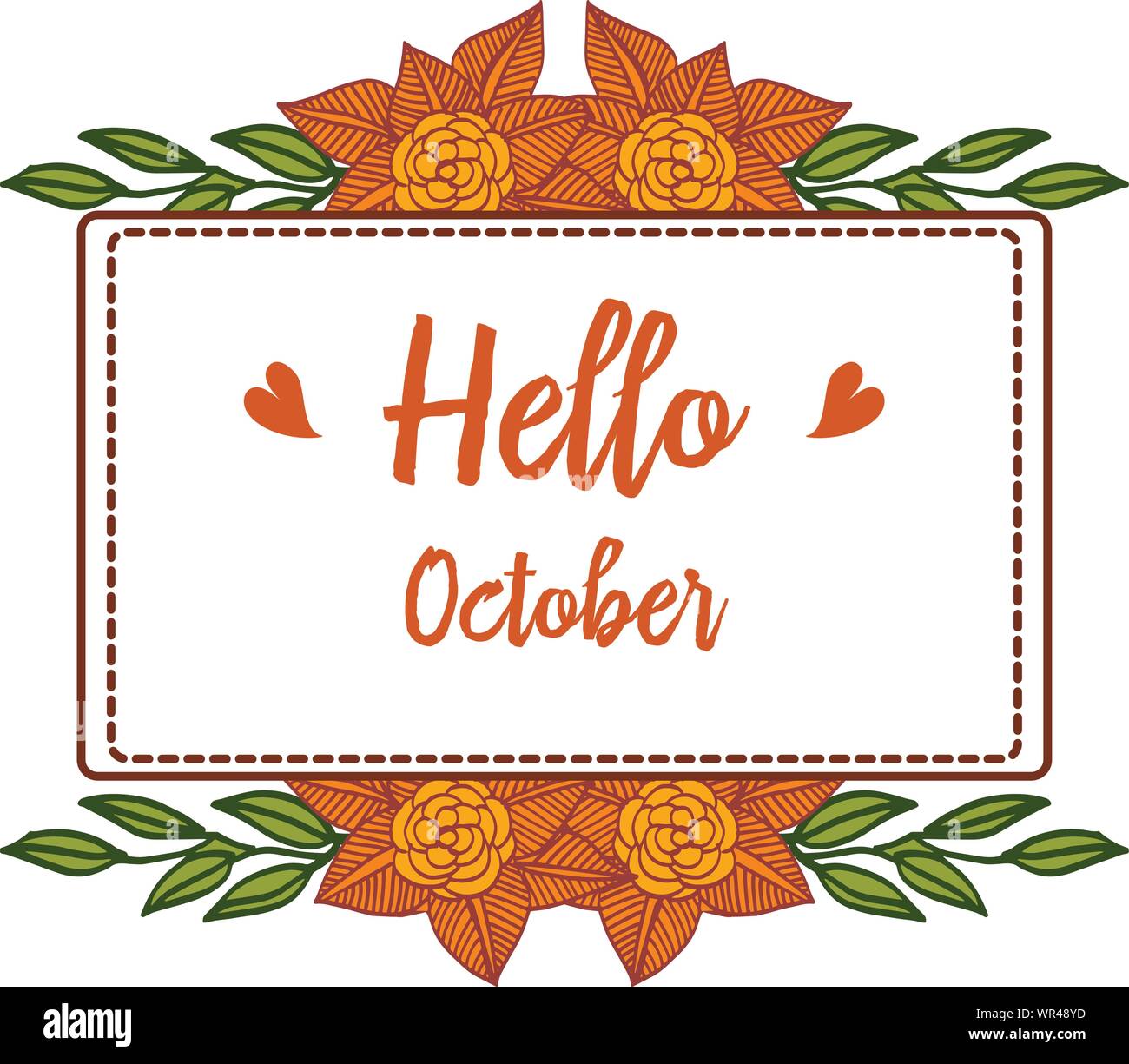 Hello october with decorative of leaf flower frame elegant. Vector ...