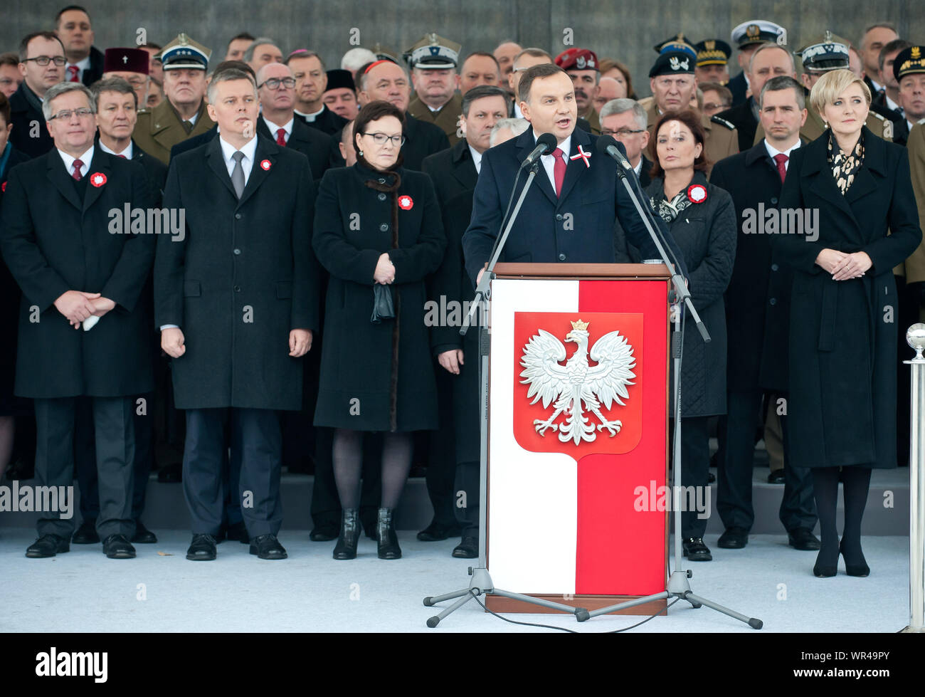 11.11.2015 Warsaw, Poland. National Independence Day. Pictured: Ewa Kopacz, President Andrzej Duda, Agata Duda, Malgorzata Kidawa - Blonska Stock Photo