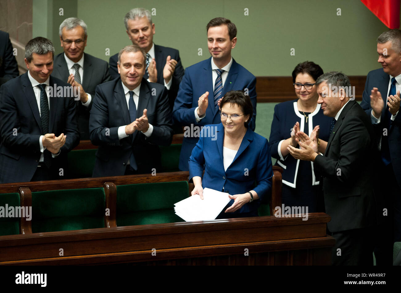 1.10.2014 Warsaw, Poland. Ewa Kopacz at the Sejm. Pictured: Ewa Kopacz, Andrzej Biernat, Cezary Grabarczyk, Mateusz Szczurek, Grzegorz Schetyna, Wlady Stock Photo