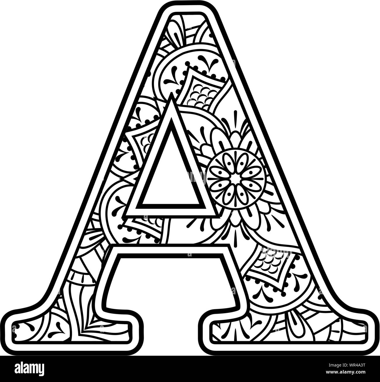 initial a in black and white with doodle ornaments and design elements ...