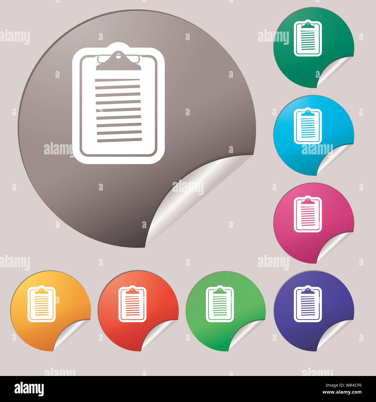 Text file icon sign. Set of eight multi colored round buttons, stickers ...