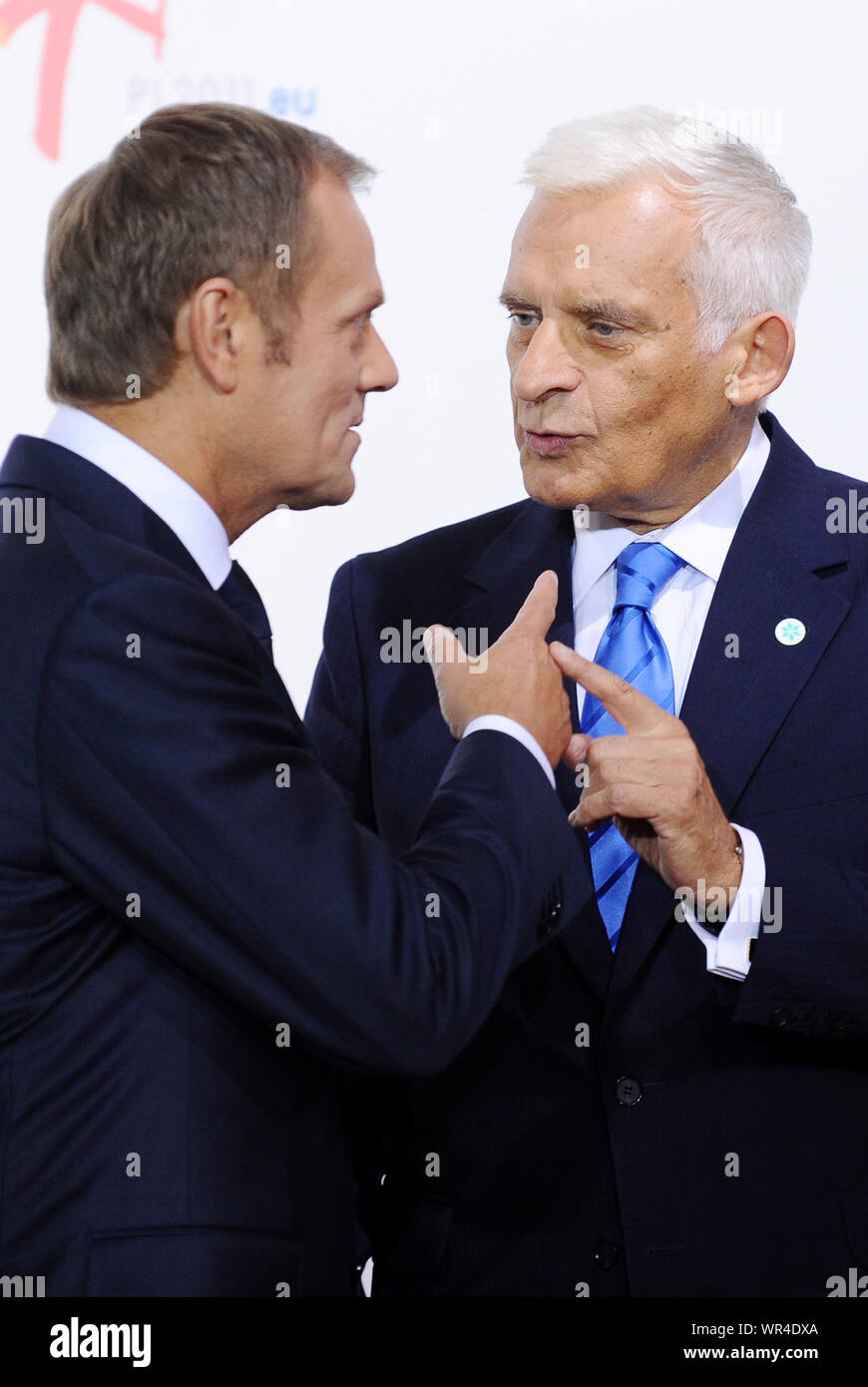 29.09.2011 Warsaw, Poland. Eastern Partnership Summit. Pictured: Jerzy Buzek, Donald Tusk Stock Photo