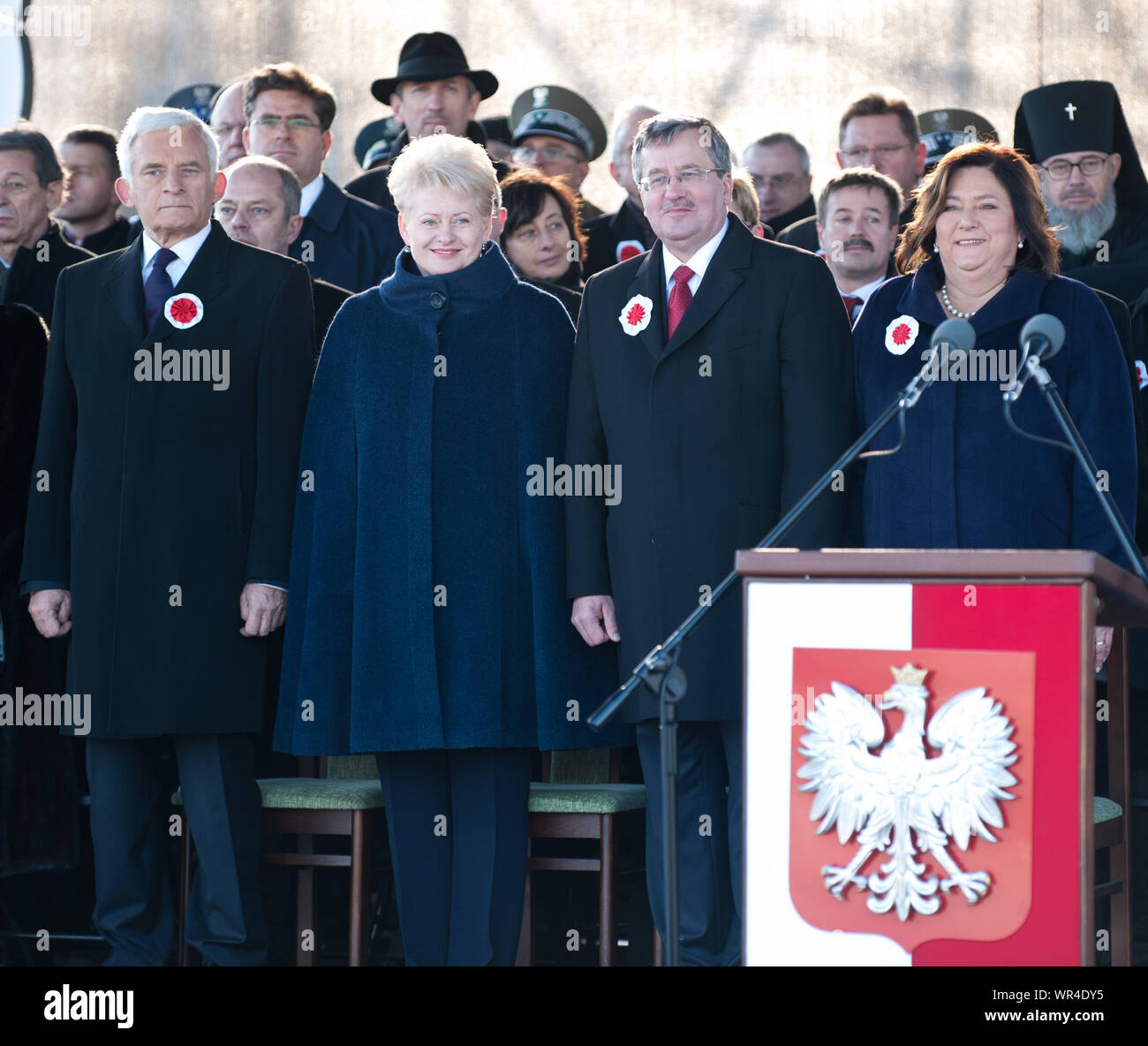 11.11.2011 National Independence Day, Warsaw, Poland. Pictured: Jerzy Buzek, Dalia Grybauskaite, Bronislaw Komorowski, Anna Komorowska Stock Photo