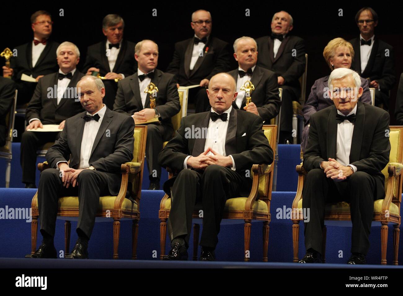 16.01.2010 Warsaw, Poland. Business Center Club Gala. Pictured: Jerzy Buzek, Janusz Lewandowski, Marek Goliszewski Stock Photo