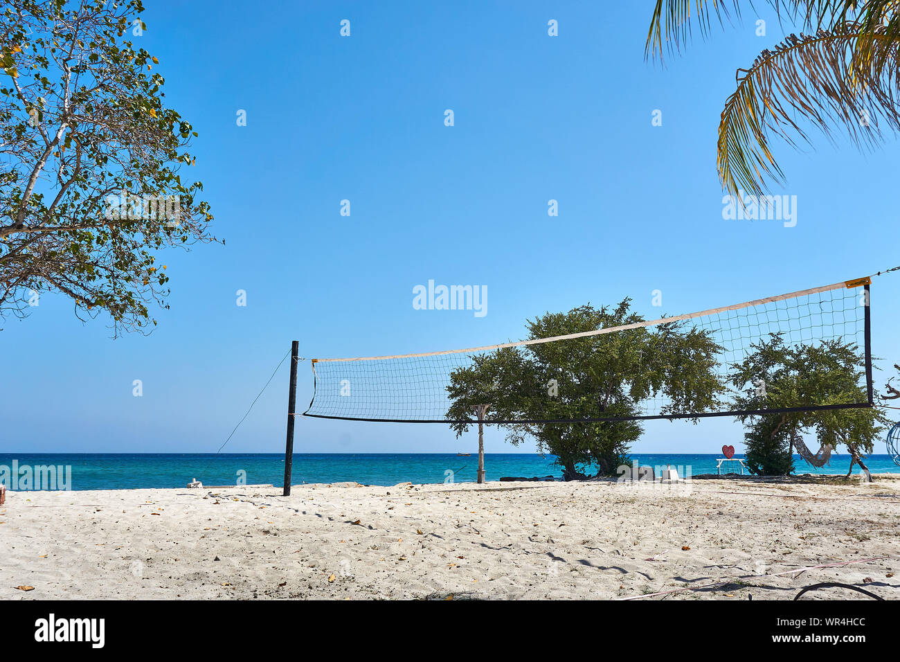 TRAWANGAN, INDONESIA - AUGUST.15.2019: Volleyball net at the Beach at Gili Trawangan Stock Photo