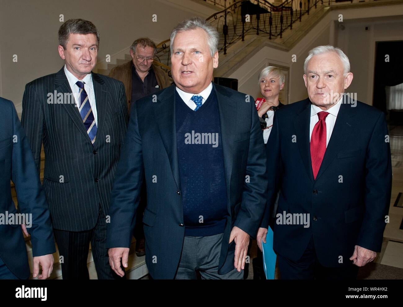 6. 02. 2014 Warsaw, Poland. Pictured: Leszek Miller, Aleksander Kwasniewski, Jerzy Wenderlich Stock Photo