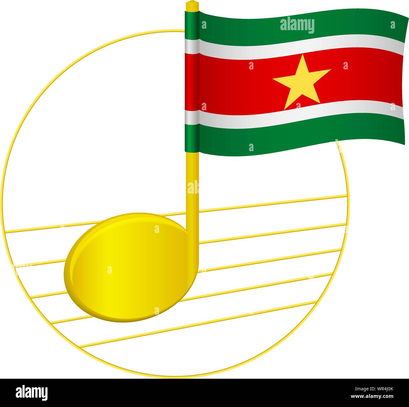 Suriname flag and musical note. Music background. National flag of