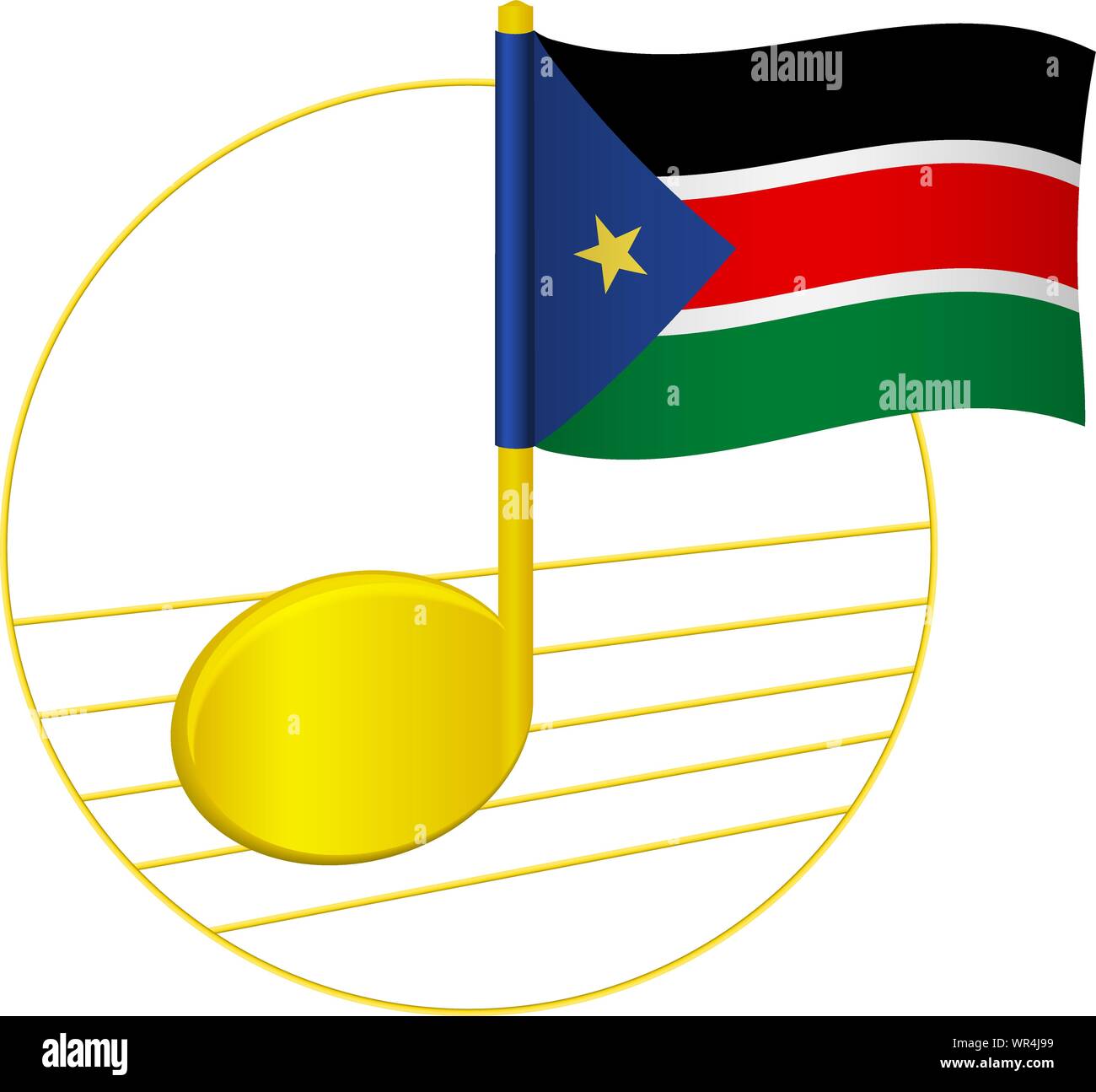 South Sudan flag and musical note. Music background. National flag of