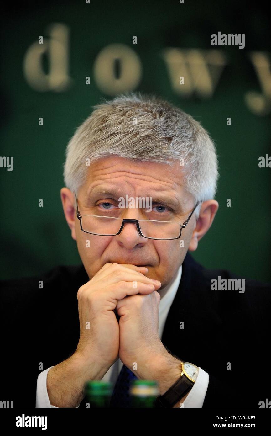 14.02.2011 Warsaw, Poland. Marek Belka at the press conference Stock