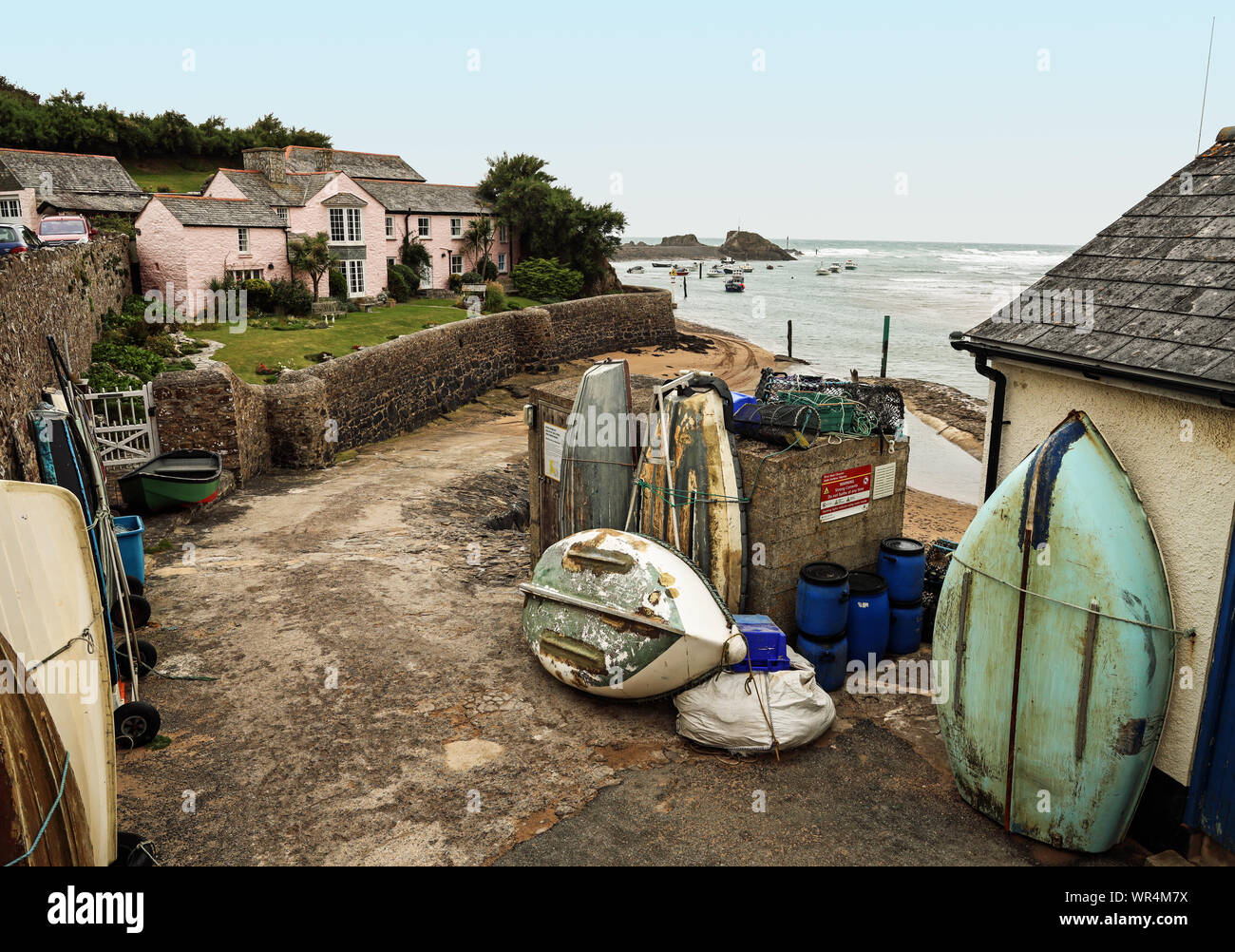 A house by the beach at Bude on north Cornwall’s Atlantic Coast, a resort popular with surfers and hikers. Stock Photo