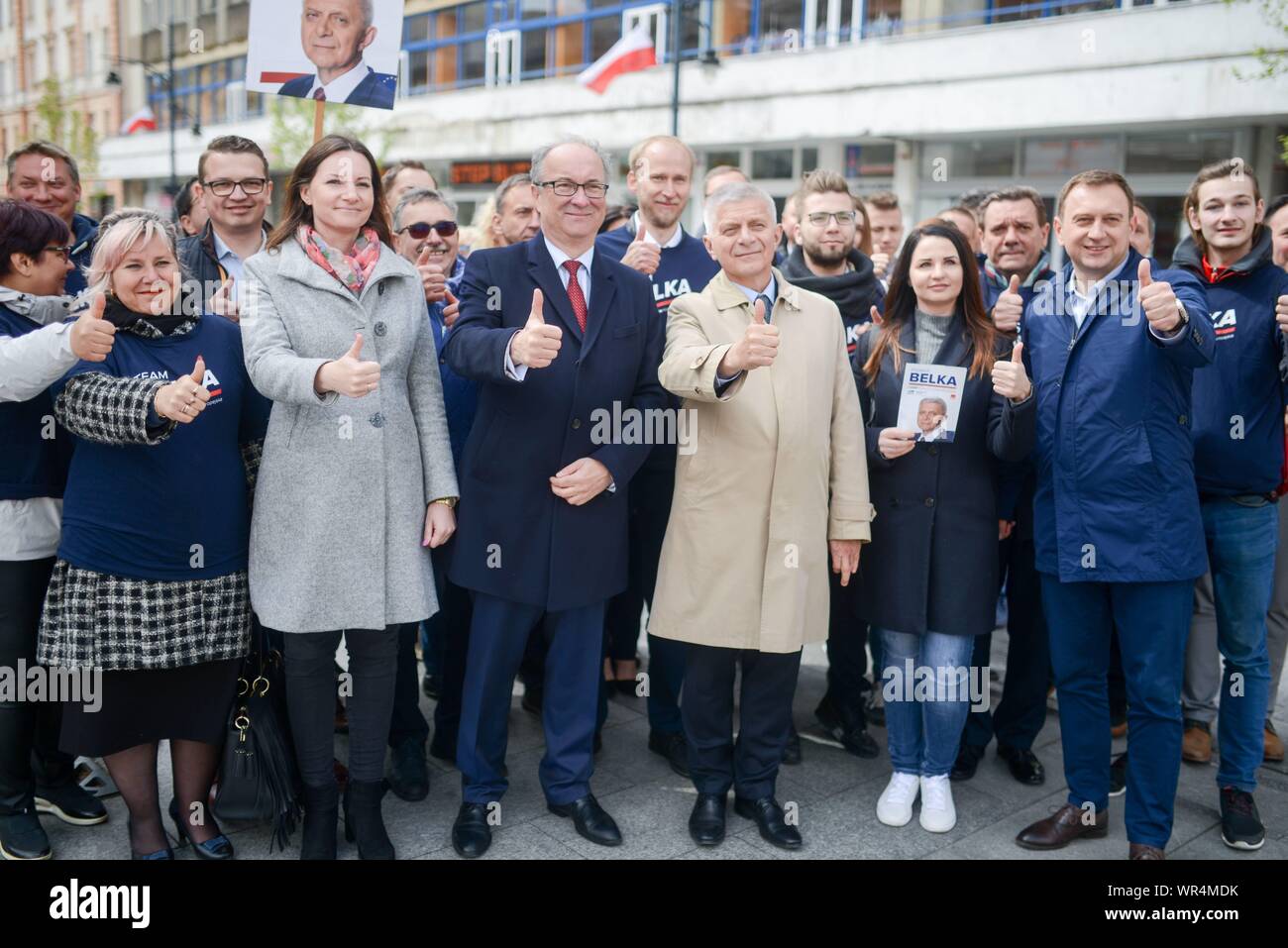 5.05.2019 Lodz, Poland. European Coalition party convention. Pictured: Marek Belka, Wlodzimierz Czarzasty Stock Photo