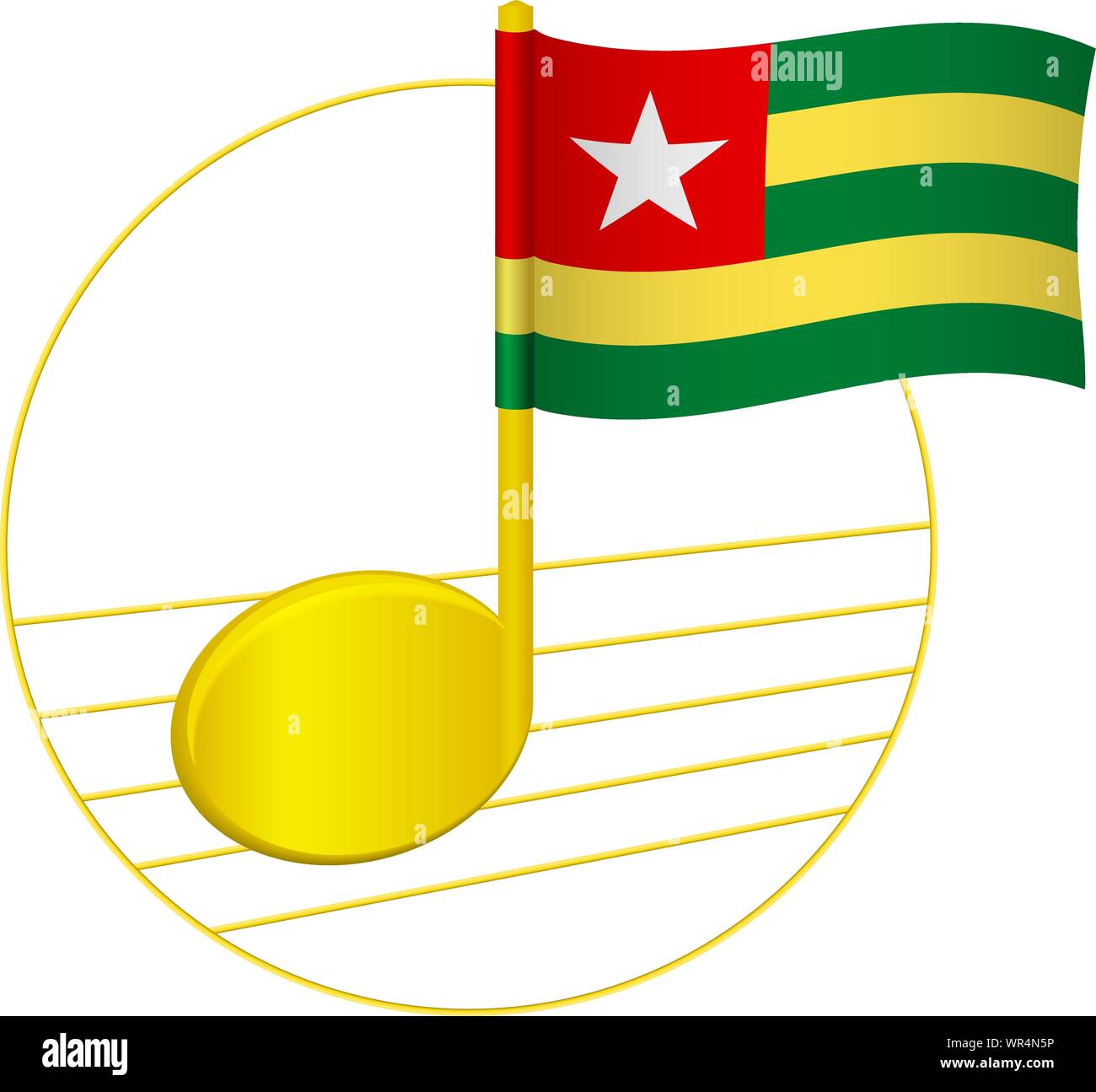 Togo flag and musical note. Music background. National flag of Togo and