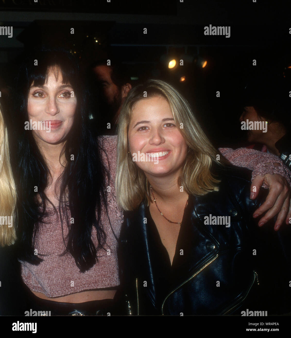 Beverly Hills, California, USA 4th December 1994 Singer/actress Cher and daughter Chastity Bono attend 'Happy Harley Days/Rejoice on Rodeo' Parade on December 4, 1994 in Beverly Hills, California, USA. Photo by Barry King/Alamy Stock Photo Stock Photo