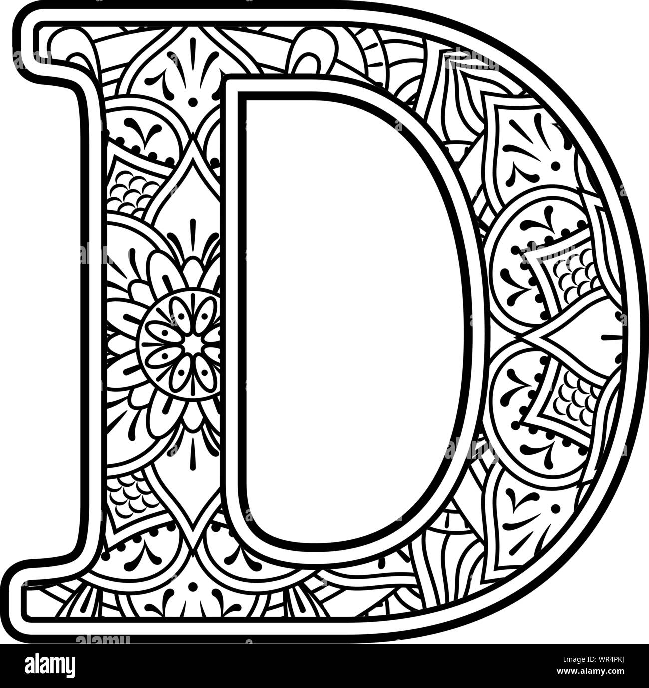 initial d in black and white with doodle ornaments and design elements ...