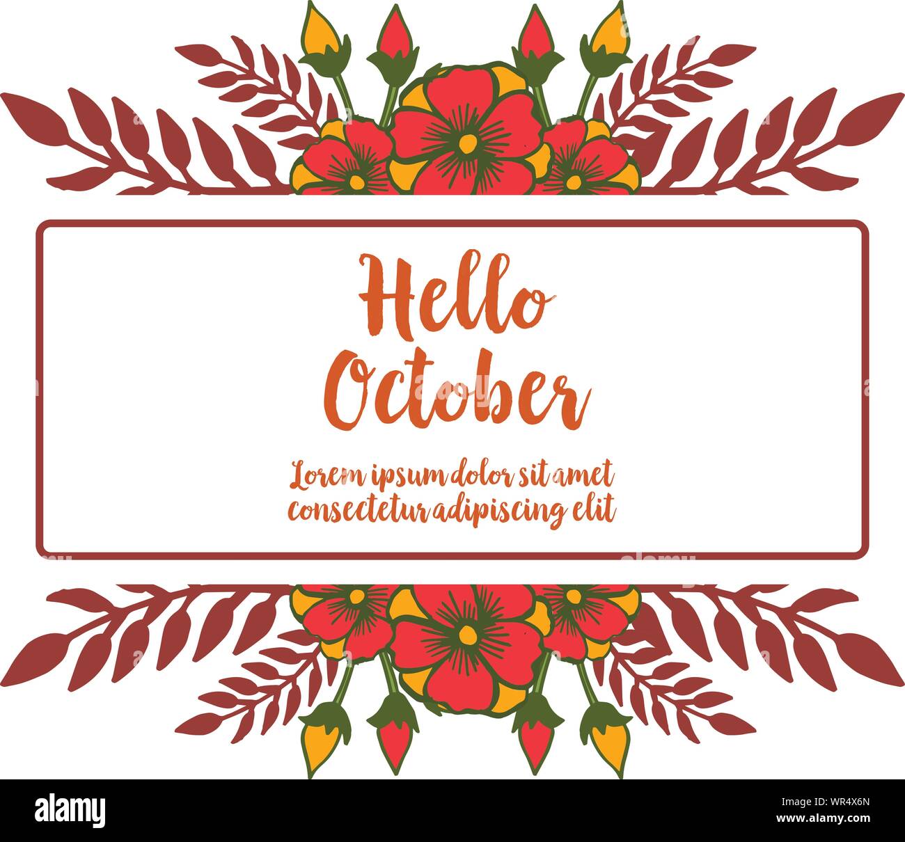 Template for greeting card hello october, with bright colorful floral ...