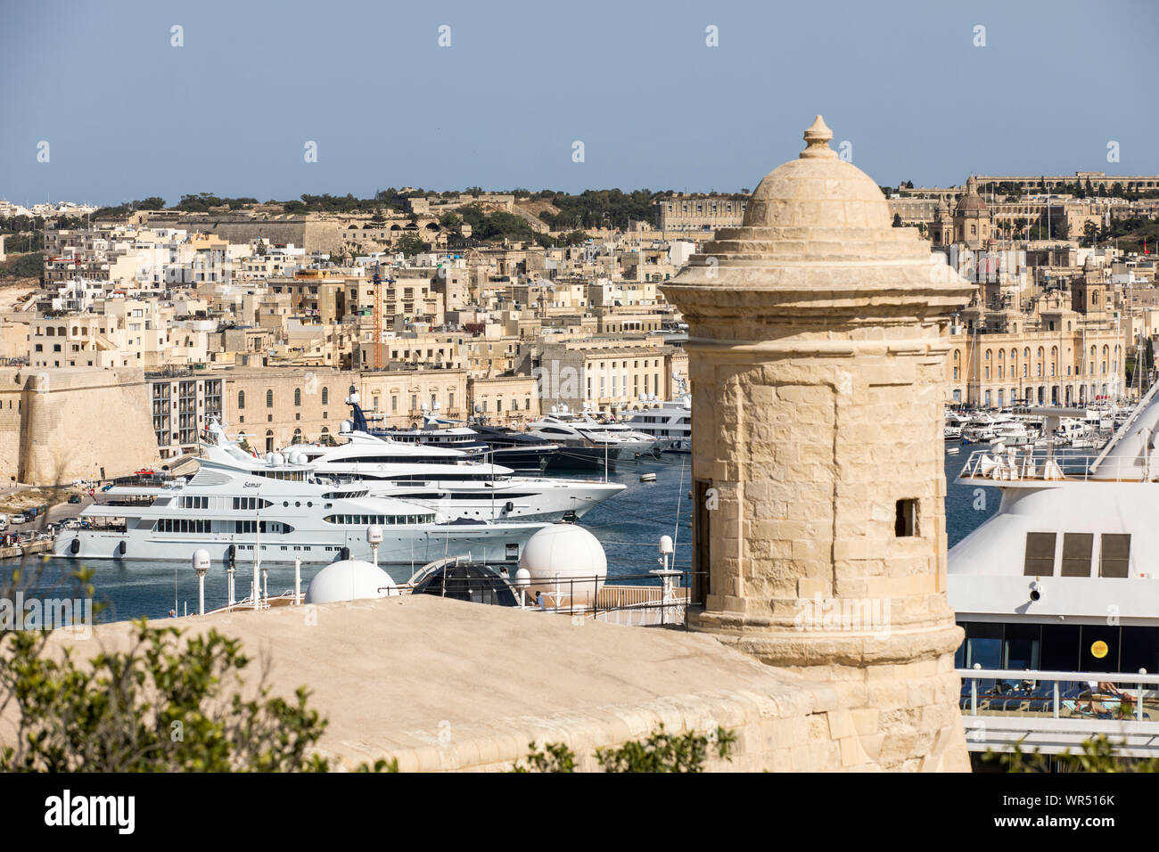 Cruise ship in the port of Valetta, Malta, Grand Harbour, Stock Photo