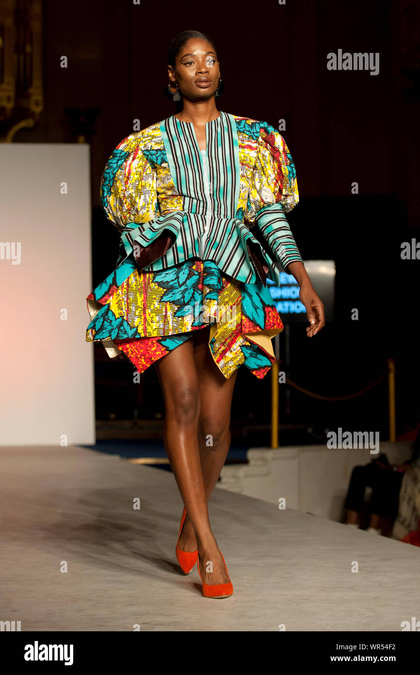 London African Fashion Week - Catwalk Featuring: model Where: London, United Kingdom When: 09 Aug 2019 Credit: WENN.com Stock Photo