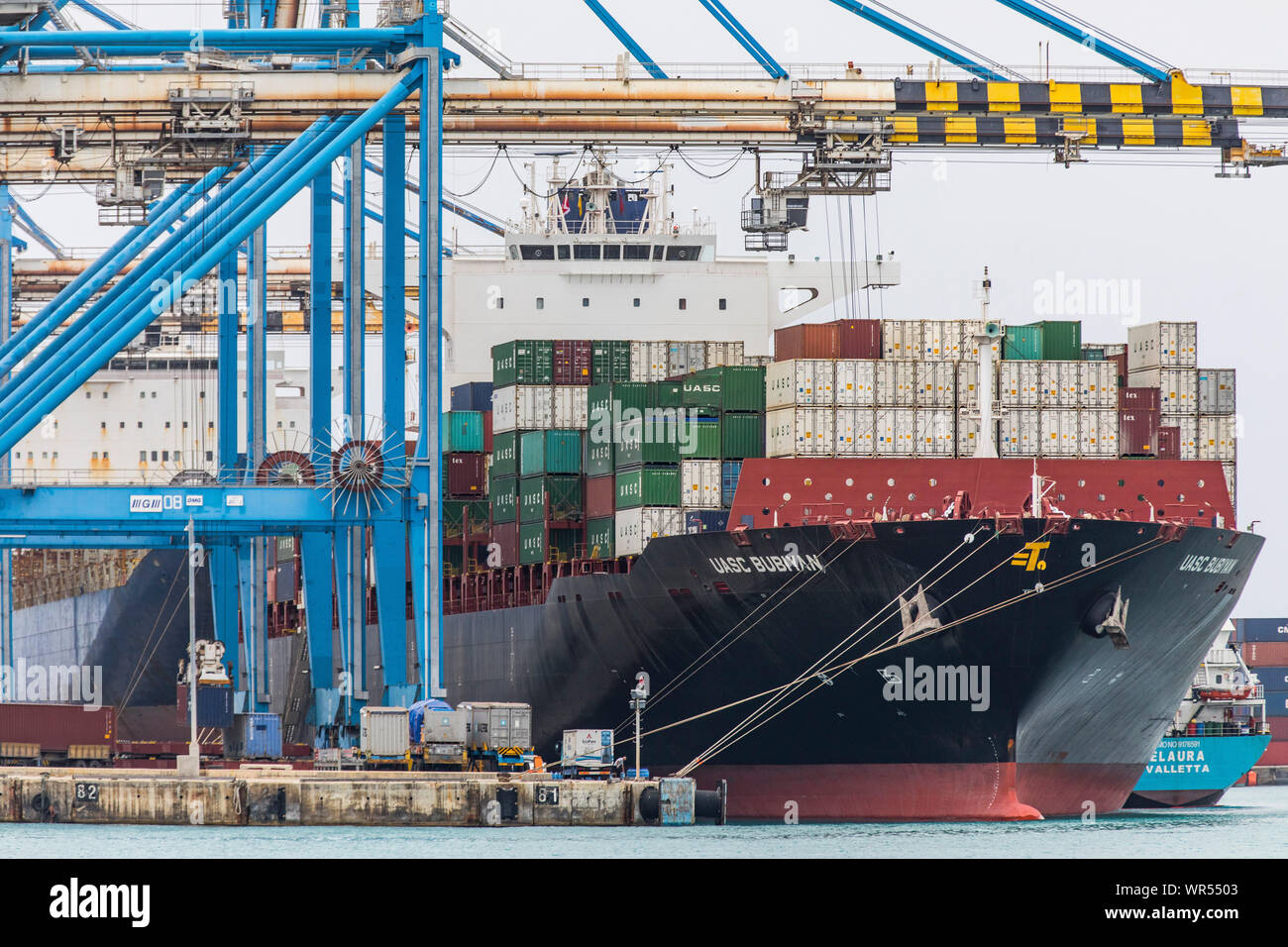 Port facilities, Malta Freeport, near Birzebbuga, in Marsaxlokk Bay, container terminal, Stock Photo