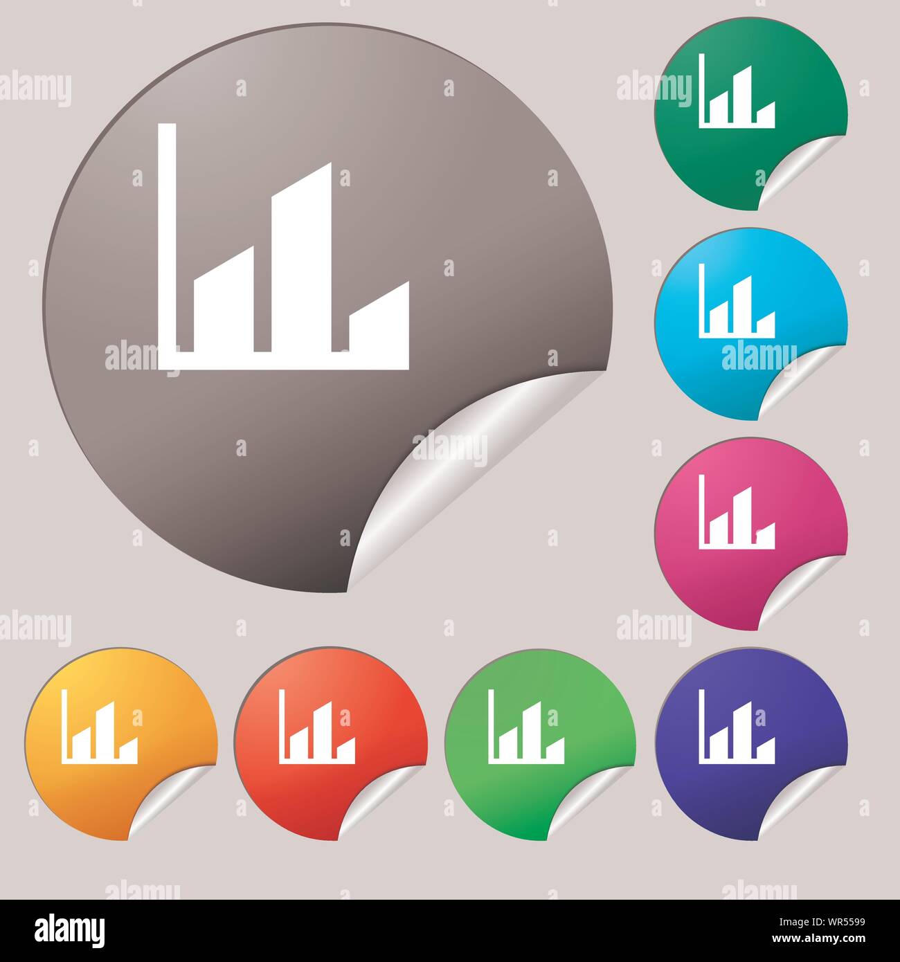 Chart icon sign. Set of eight multi colored round buttons, stickers ...