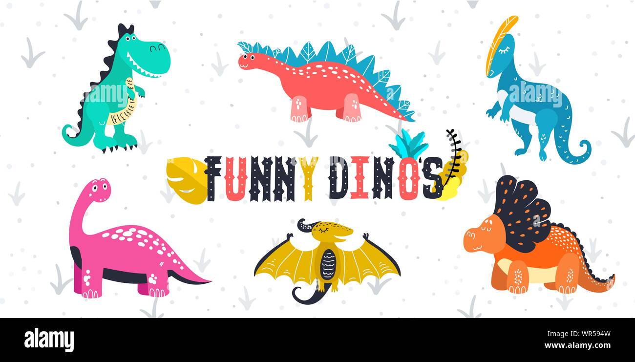 Adorable little dinosaur vector illustration for kids fashion, funny dino  in cartoon style. Ideal for cards, invitations, party, banners,  kindergarten Stock Vector Image & Art - Alamy