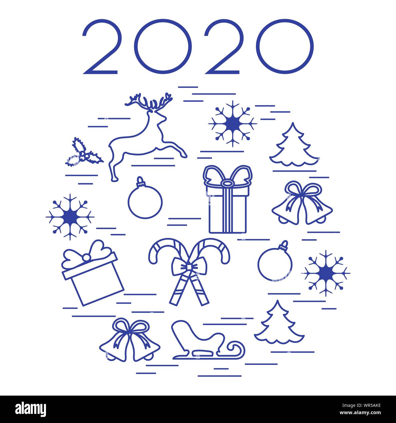 Happy New Year 2020, Merry Christmas vector illustration. Sleigh, deer ...