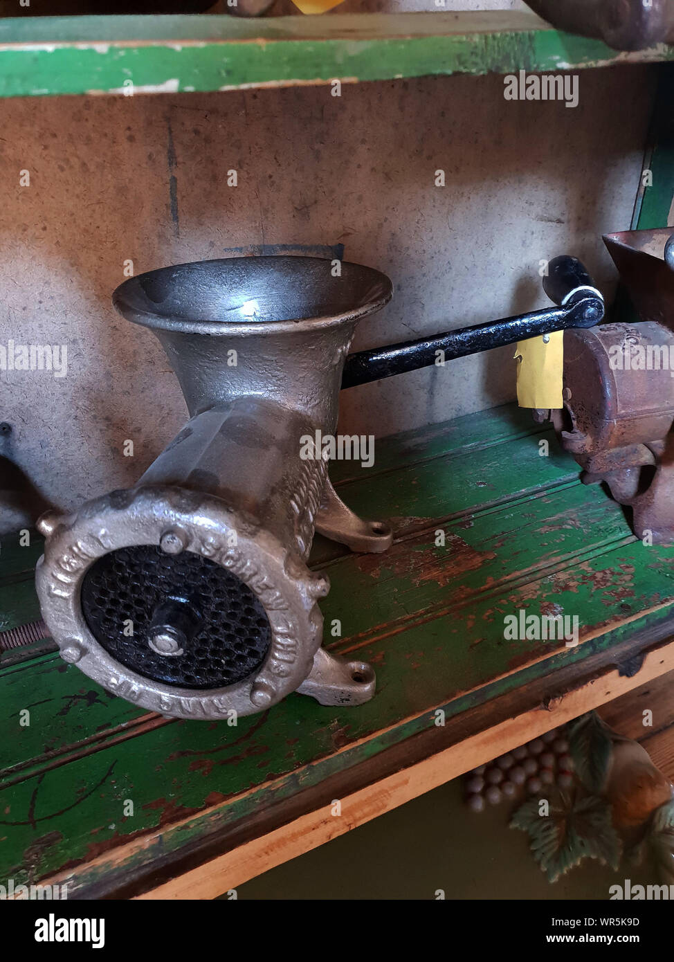Vintage meat grinder for sale at a scrap yard, Parys, South Africa