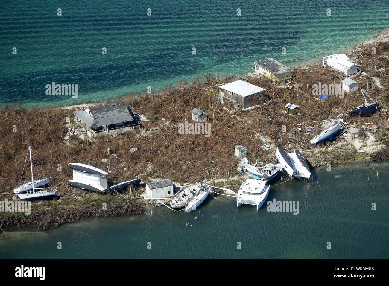 Bahamas. 9th Sep 2019. A survey flight was conducted over the Islands of the Bahamas on Monday, September 9, 2019. The survey revealed a stripped landscape and tremendous damage done by Hurricane Dorian. The flight was sponsored by 'Shipwreck Park', a 501 (c) (3) corporation which is responsible for the acceptance and distribution of relief goods, consumables and medical supplies for the island chain. Credit: UPI/Alamy Live News Stock Photo