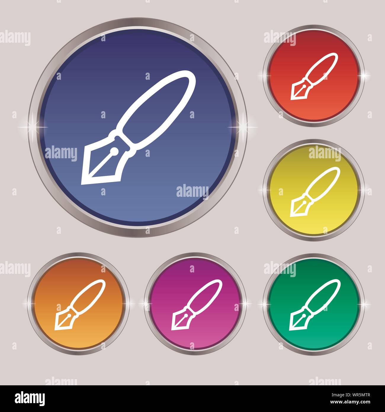 Pen icon sign. Round symbol on bright colourful buttons. Vector Stock ...