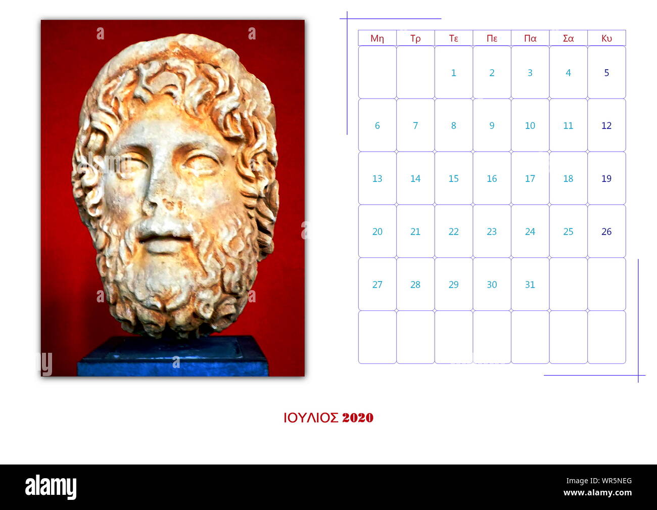 calendar, 2020, per month, 12 photos, ancient, Greek, statues, collection 1  Stock Photo - Alamy