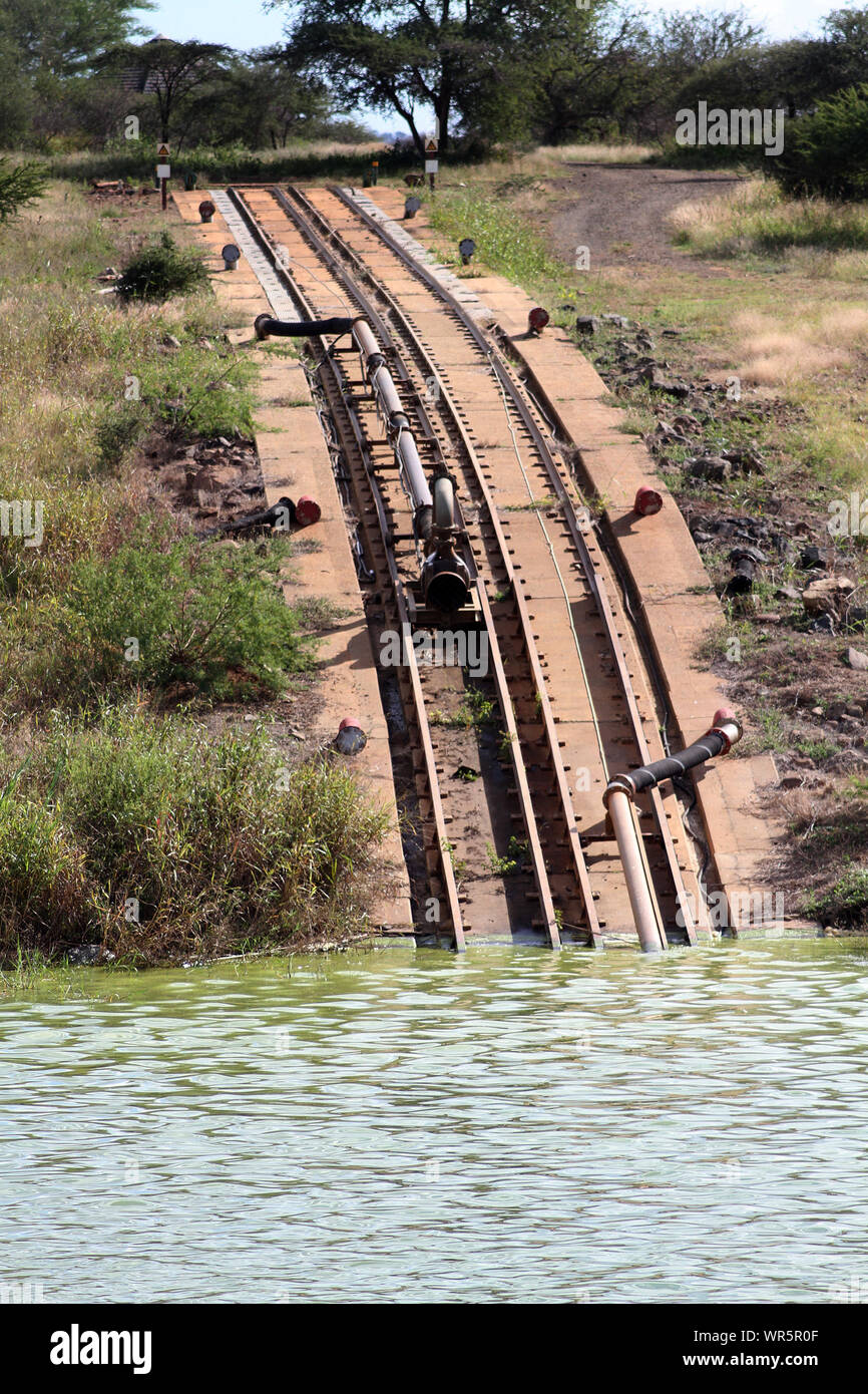 Irrigation tracks running into Pongolapoort Dam, South Africa Stock