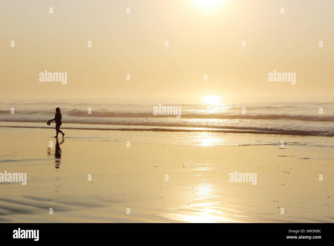 Silhouette of a woman walking on beach hi-res stock photography and ...