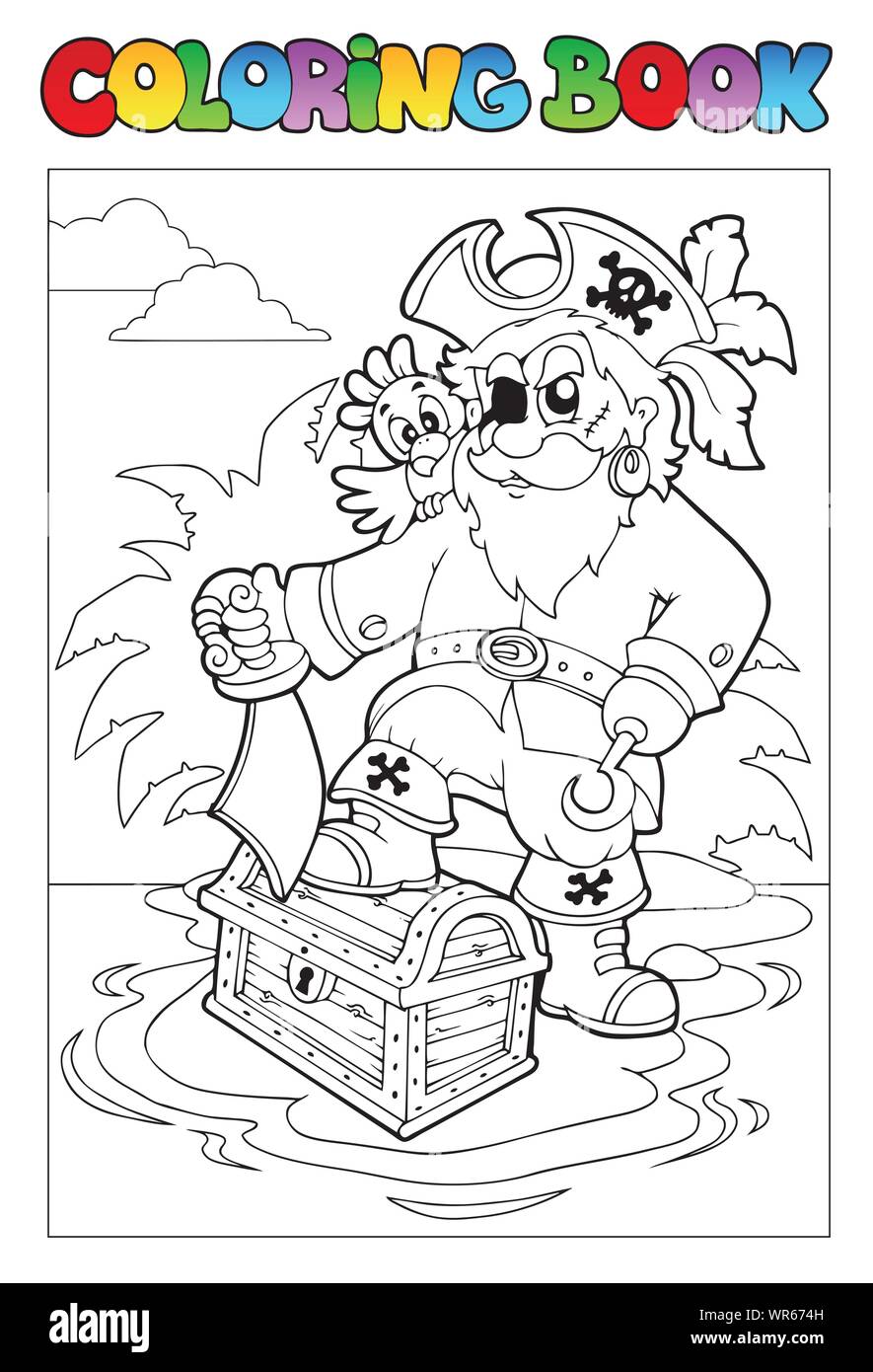 Coloring book with pirate scene 1 Stock Vector