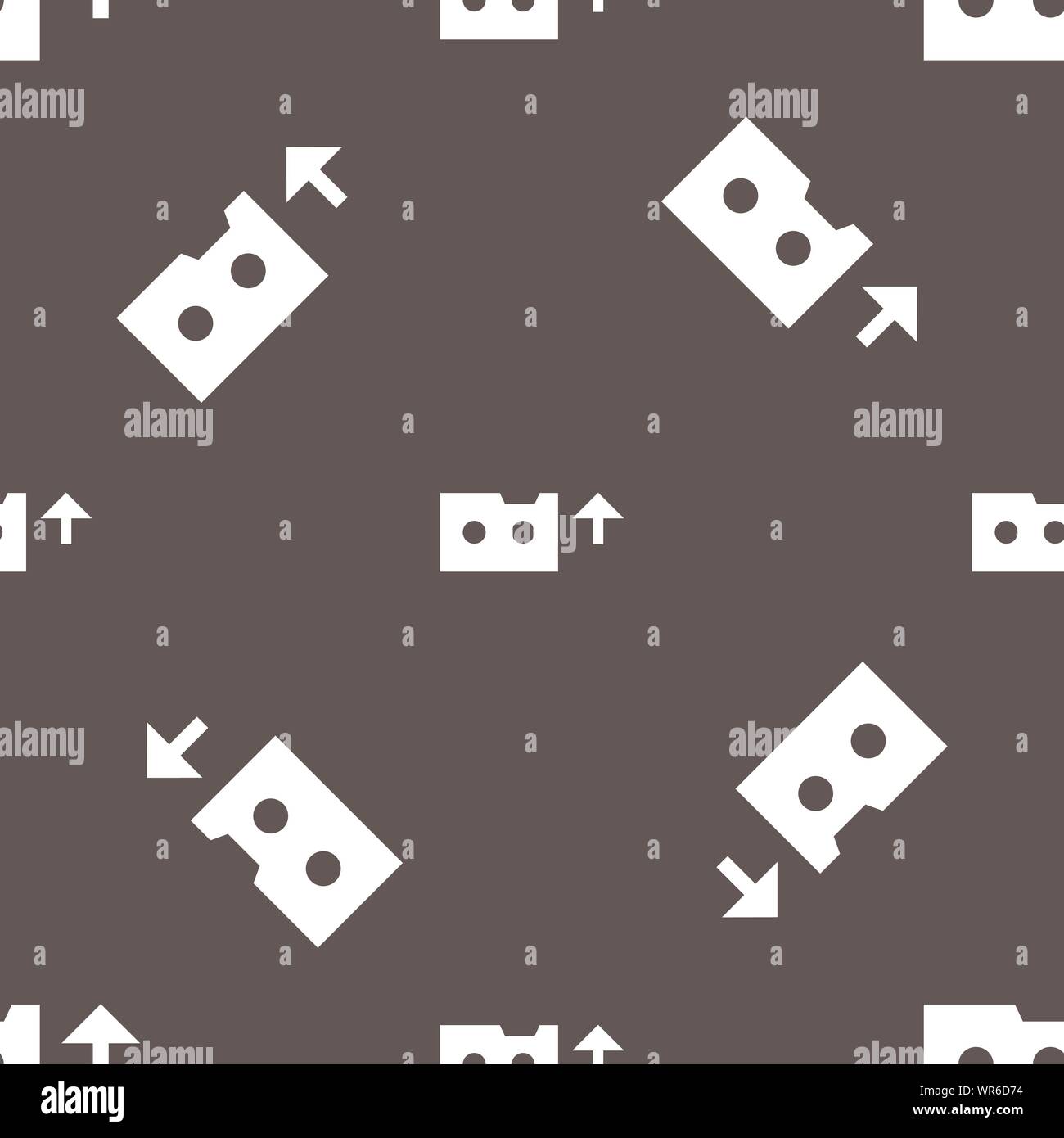 audio cassette icon sign. Seamless pattern on a gray background. Vector Stock Vector