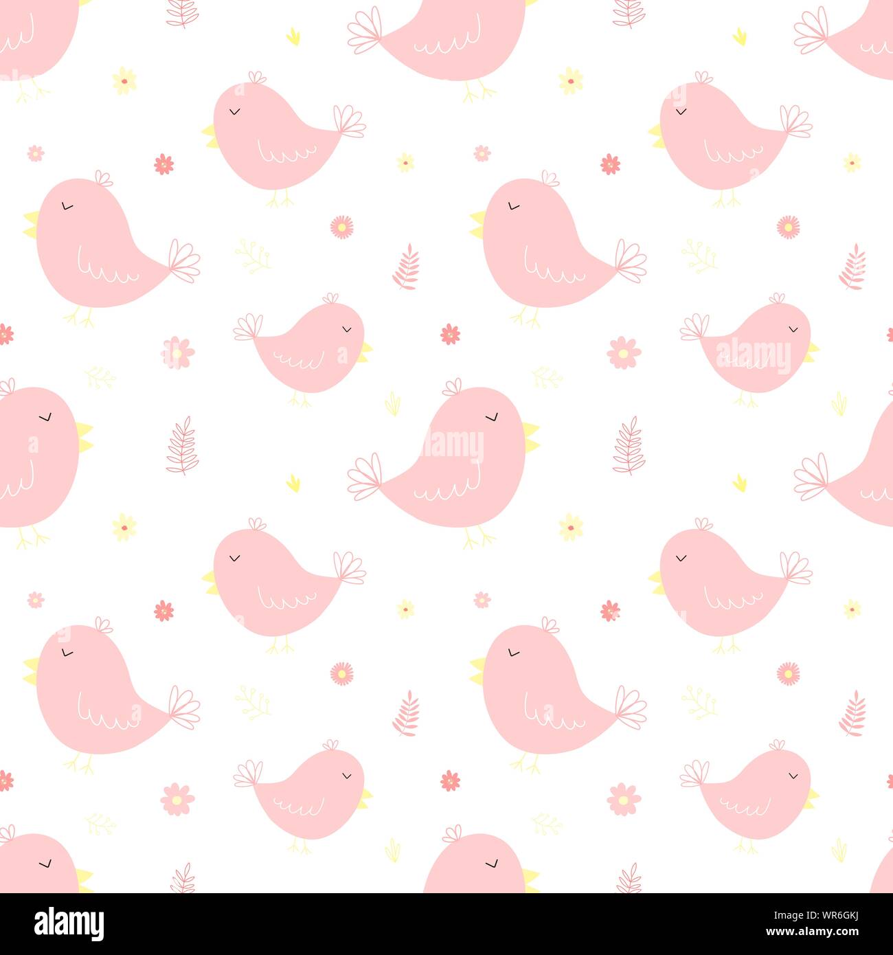 Pink Bird Pattern Seamless pattern of cute pink birds and flowers. Vector image for girl ...
