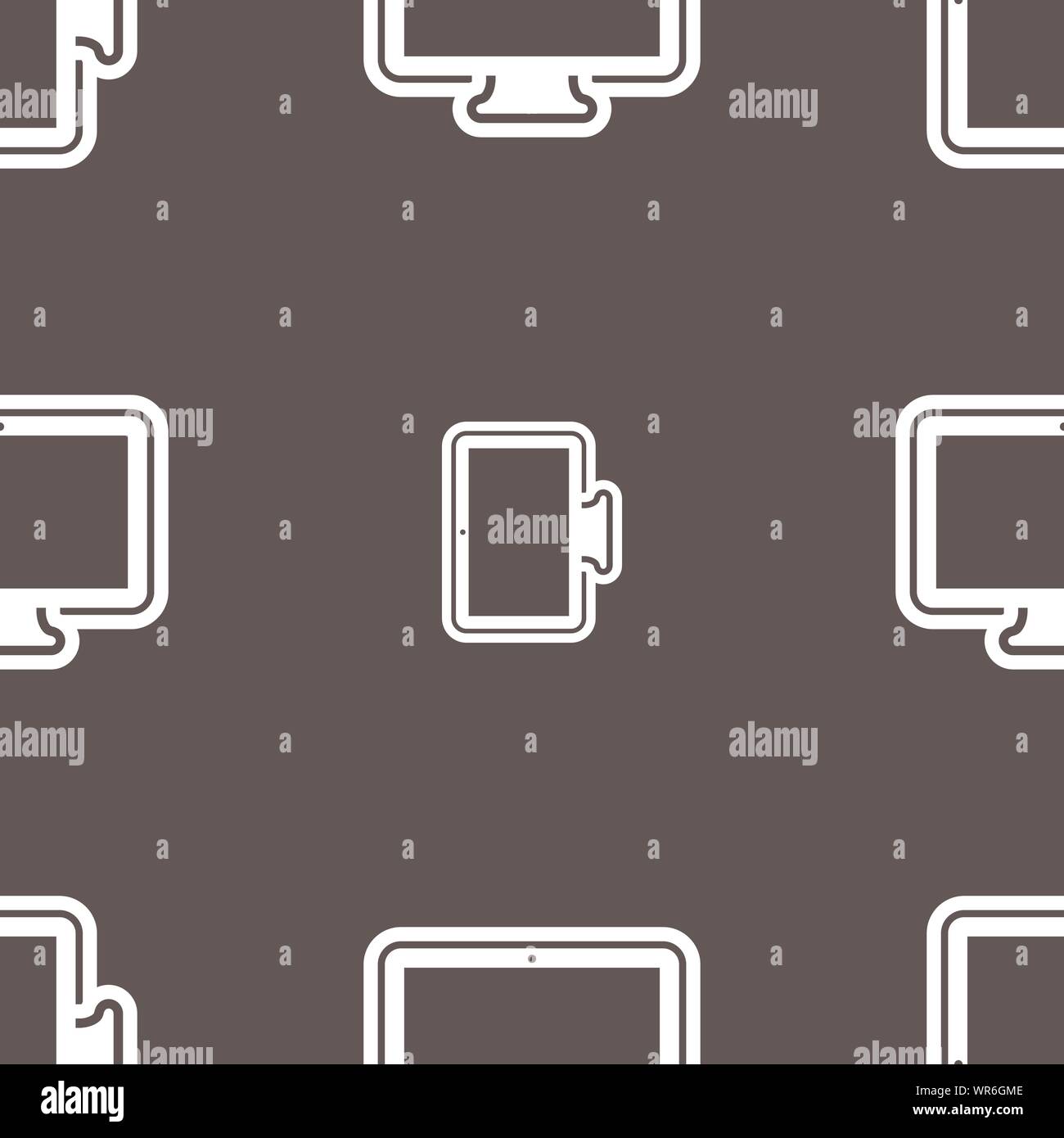 monitor icon sign. Seamless pattern on a gray background. Vector Stock ...