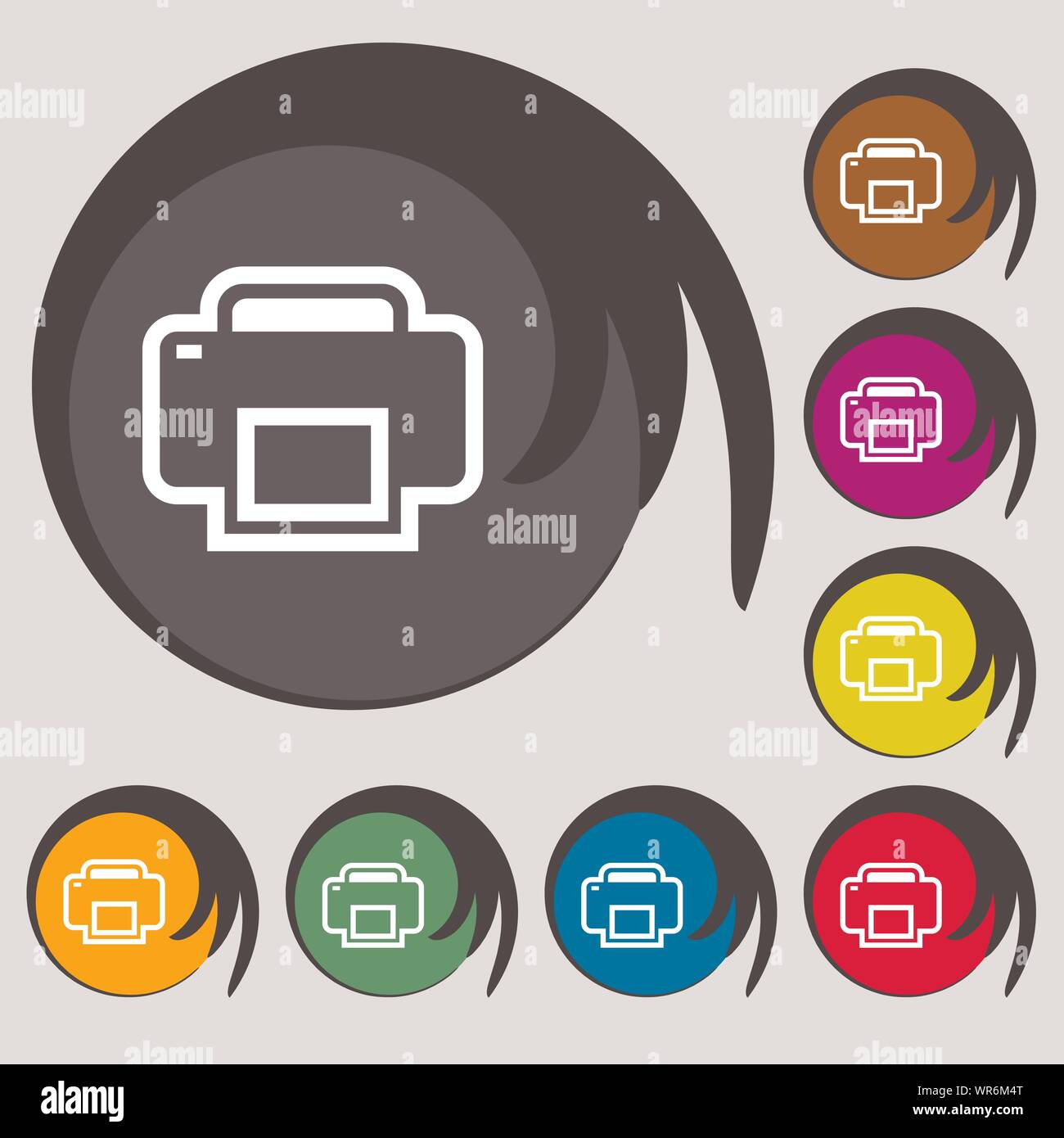 Printing icon sign. Symbol on eight colored buttons. Vector Stock ...
