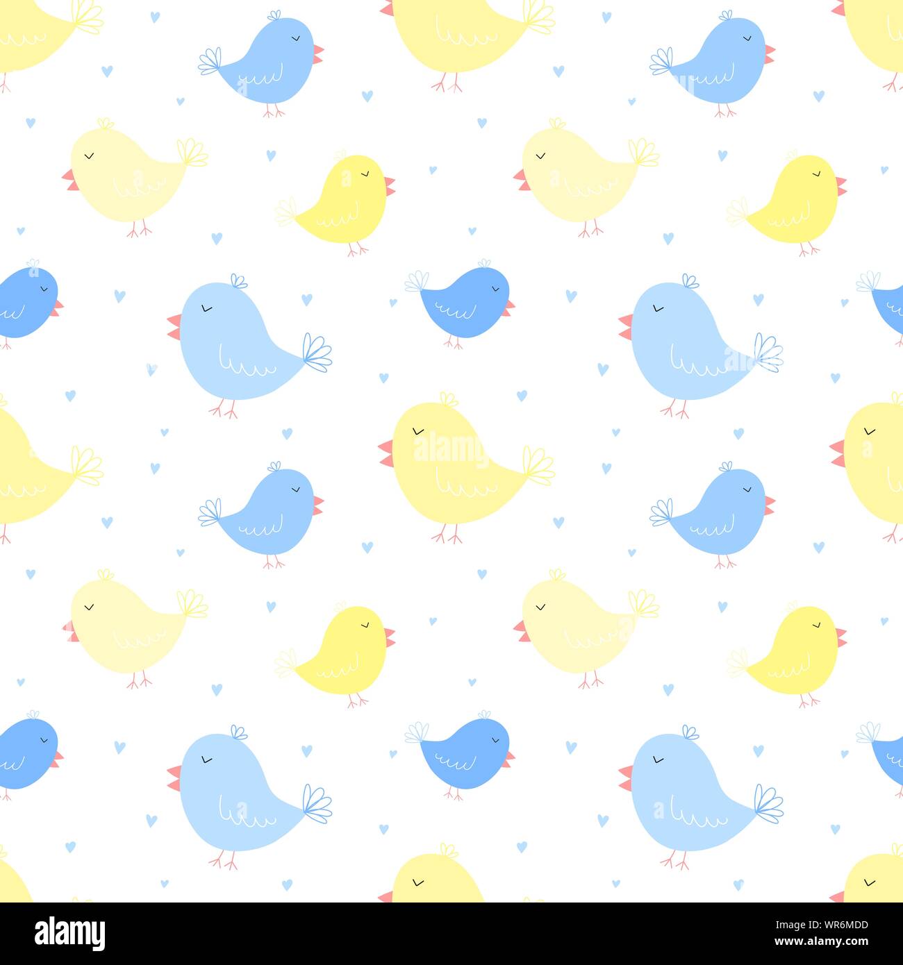 Seamless pattern of blue and yellow birds with hearts. Vector image for ...