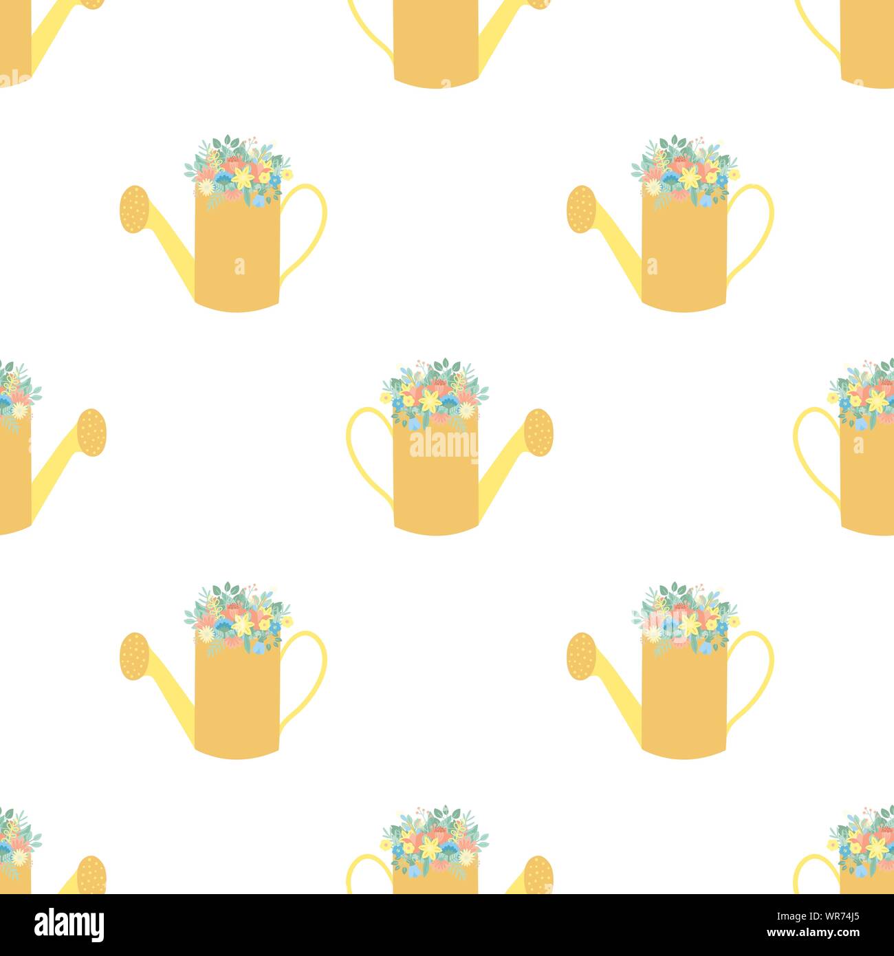 Easter seamless pattern with watering can and flowers on a transparent ...