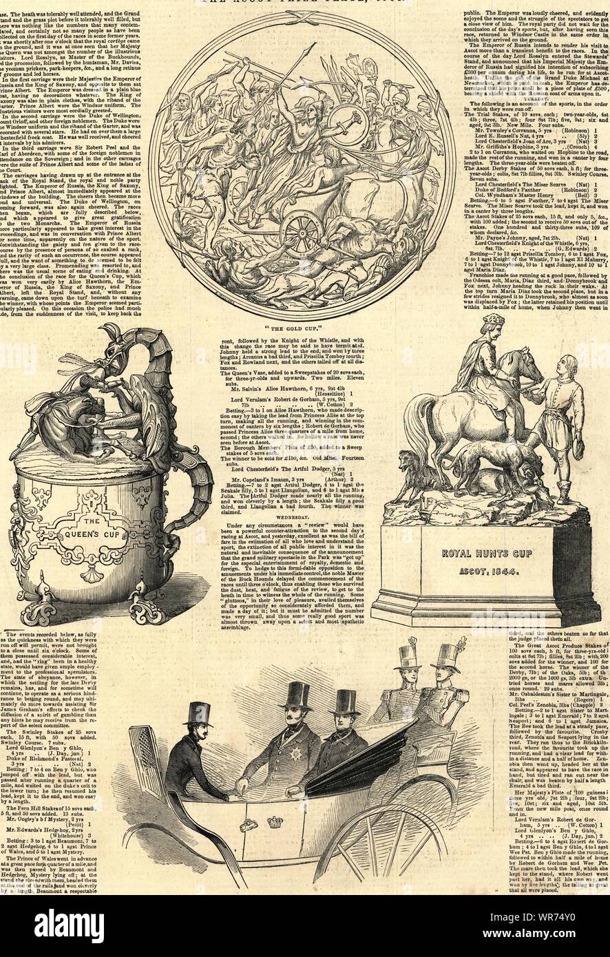 Ascot races. Prize Plate Gold Cup Royal Hunts Cup. Czar Russia King Saxony 1844 Stock Photo