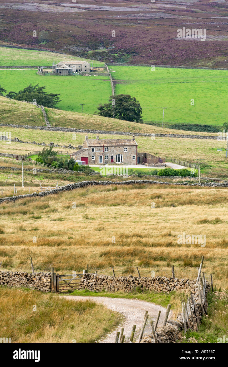Remote stone houses on moorland near Pateley Bridge, Nidderdale, The