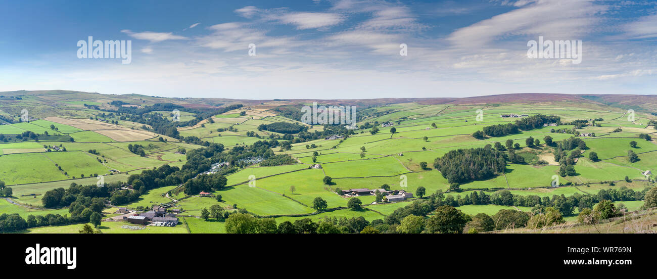Panoramic view of the Nidd valley near Pateley Bridge Market Town, from Wath, in Nidderdale, The Yorkshire Dales, England. Stock Photo